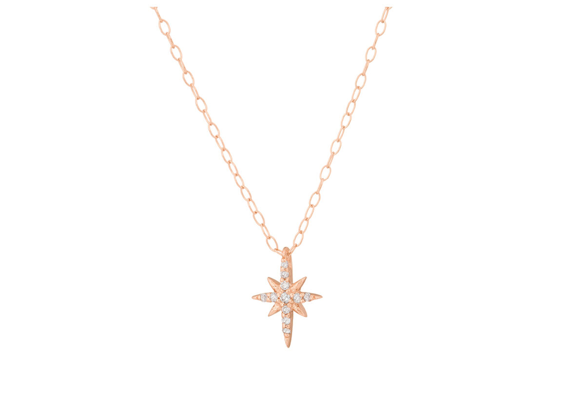 celine daoust rose gold white diamond north star chain necklace