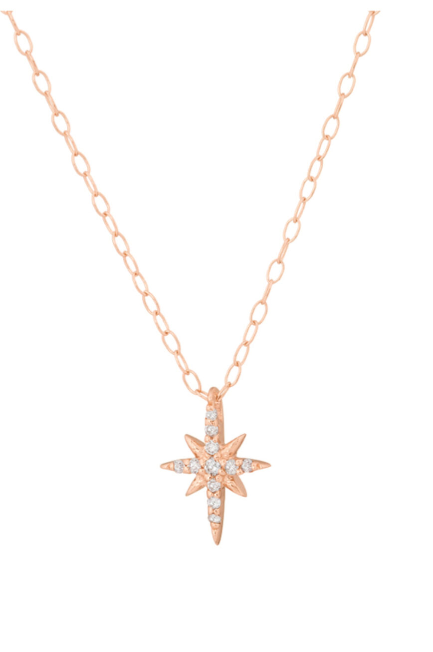 celine daoust rose gold white diamond north star chain necklace
