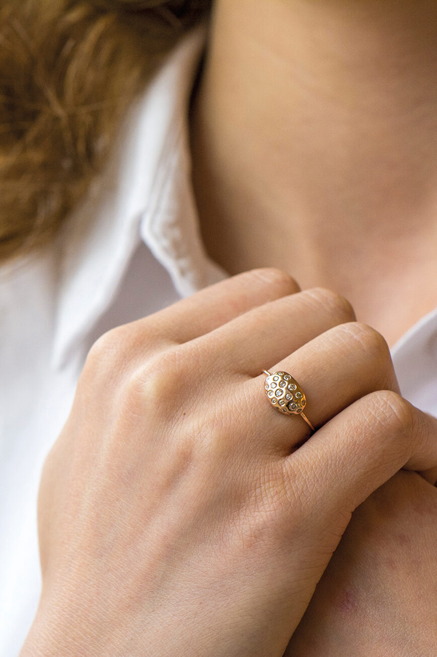 rose gold from the earth shell multi diamonds ring