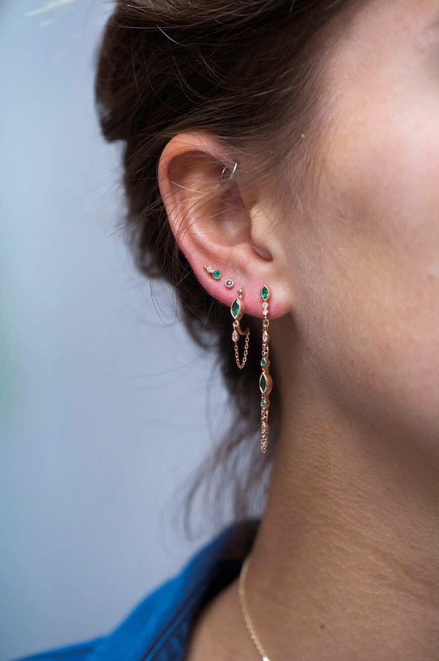 rose gold emerald and diamond stud earrings celine daoust