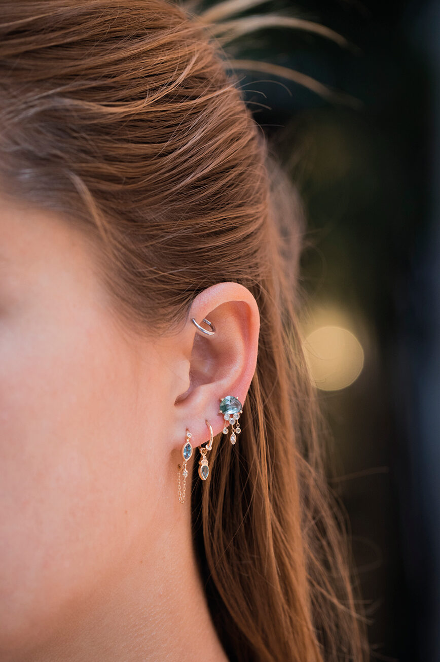 celine daoust protection and believe tourmaline and diamond eyes single hoop and chain earring