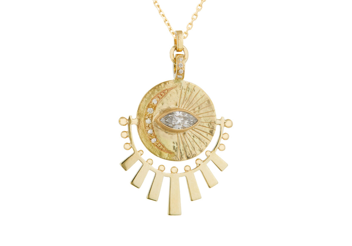 Celine Daoust Protection and Believe Plate engraved Moon Marquise Diamond and sun Beams