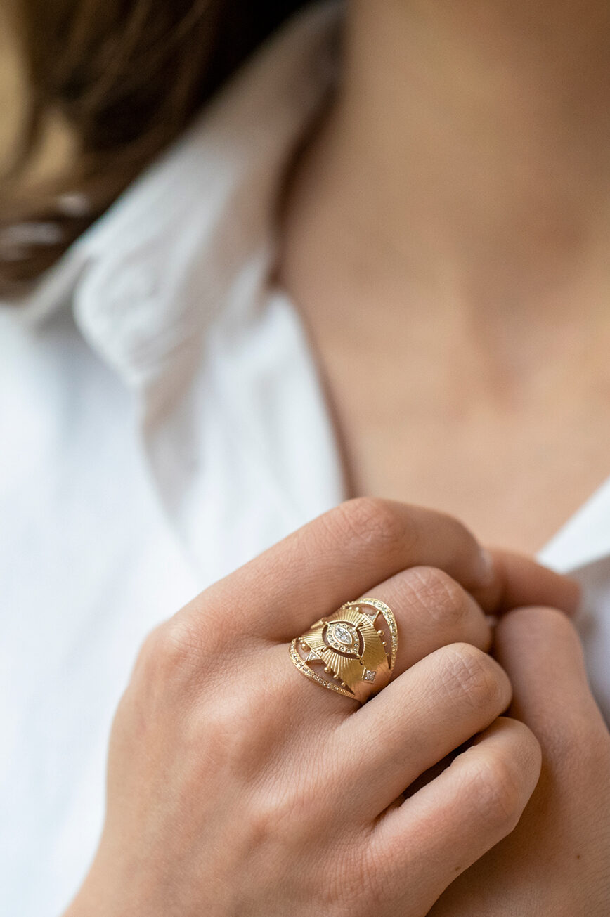 Celine Daoust Protection and Believes Marquise Diamond Ring