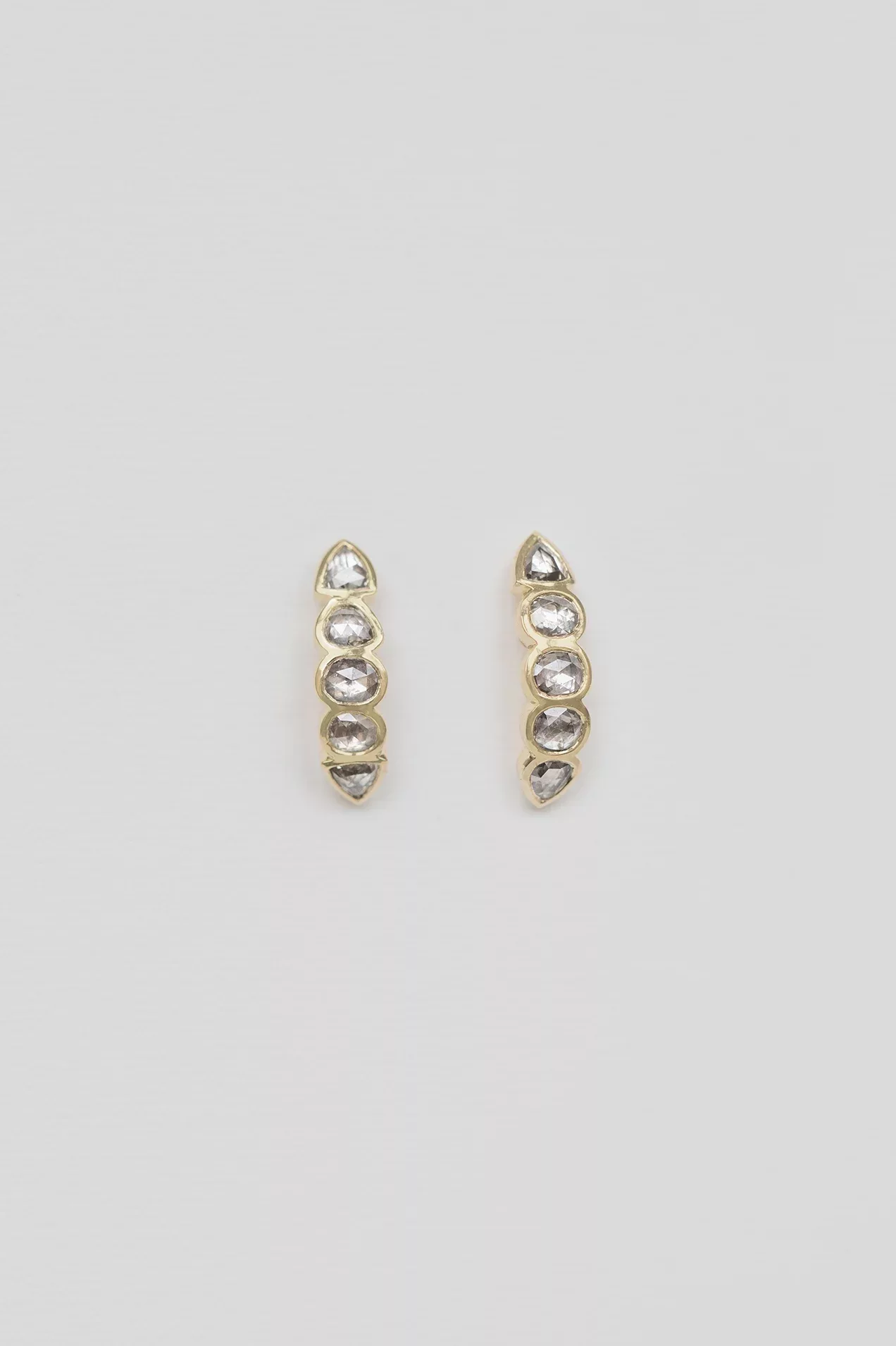 Yellow gold ear climber earrings five rosecut champagne diamonds pair Celine Daoust