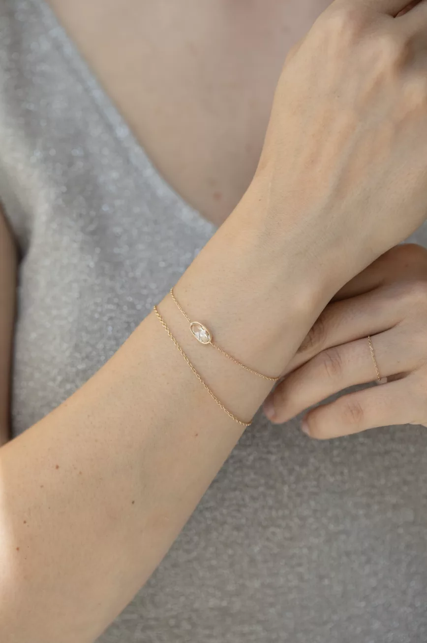 Yellow gold white sapphire chain bracelet Celine Daoust