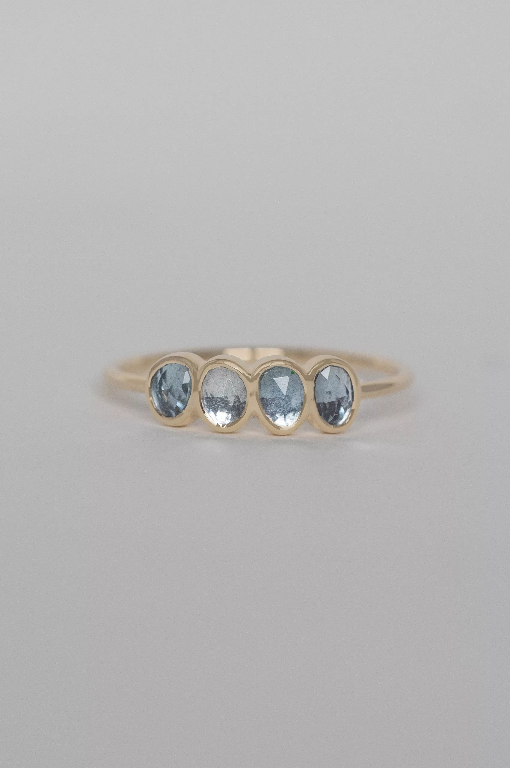 Yellow gold multi freeform aquamarines ring Celine Daoust