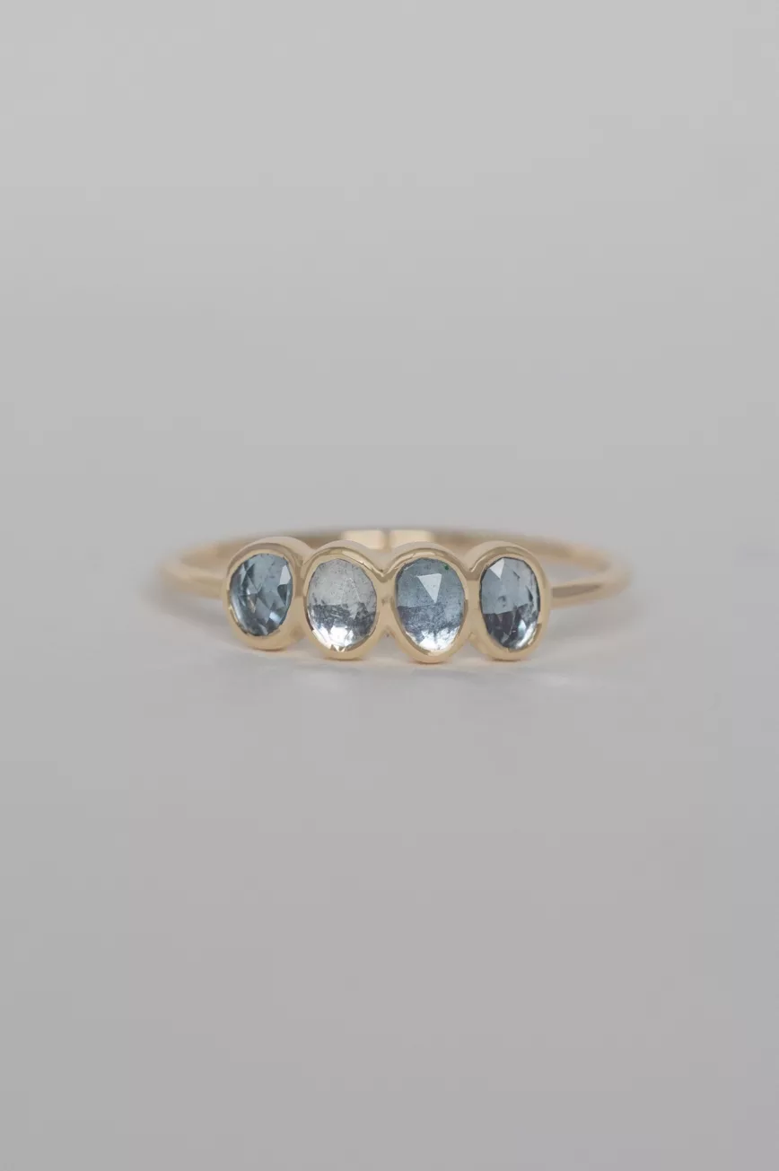 Yellow gold multi freeform aquamarines ring Celine Daoust