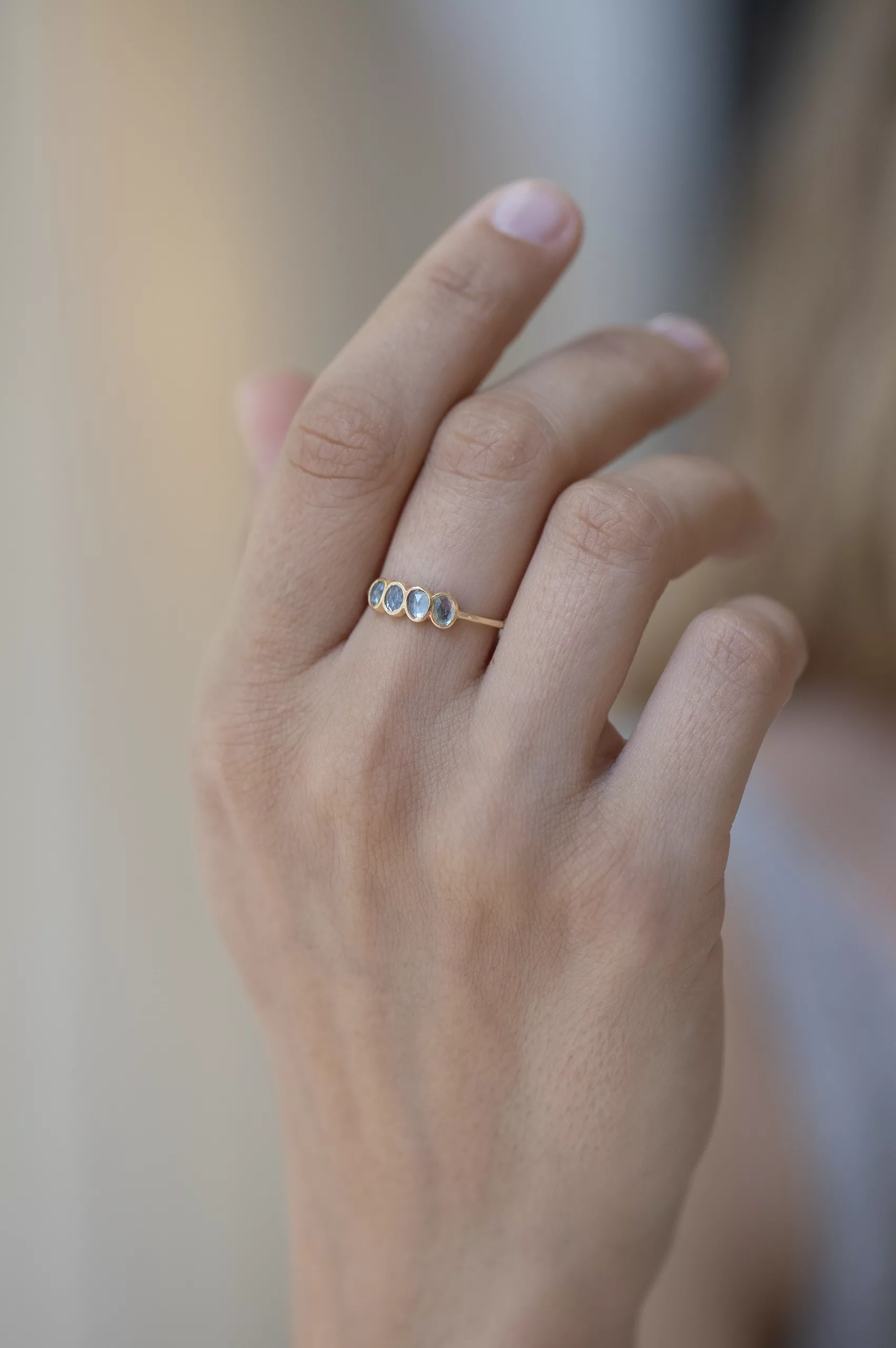 Yellow gold multi freeform aquamarines ring Celine Daoust