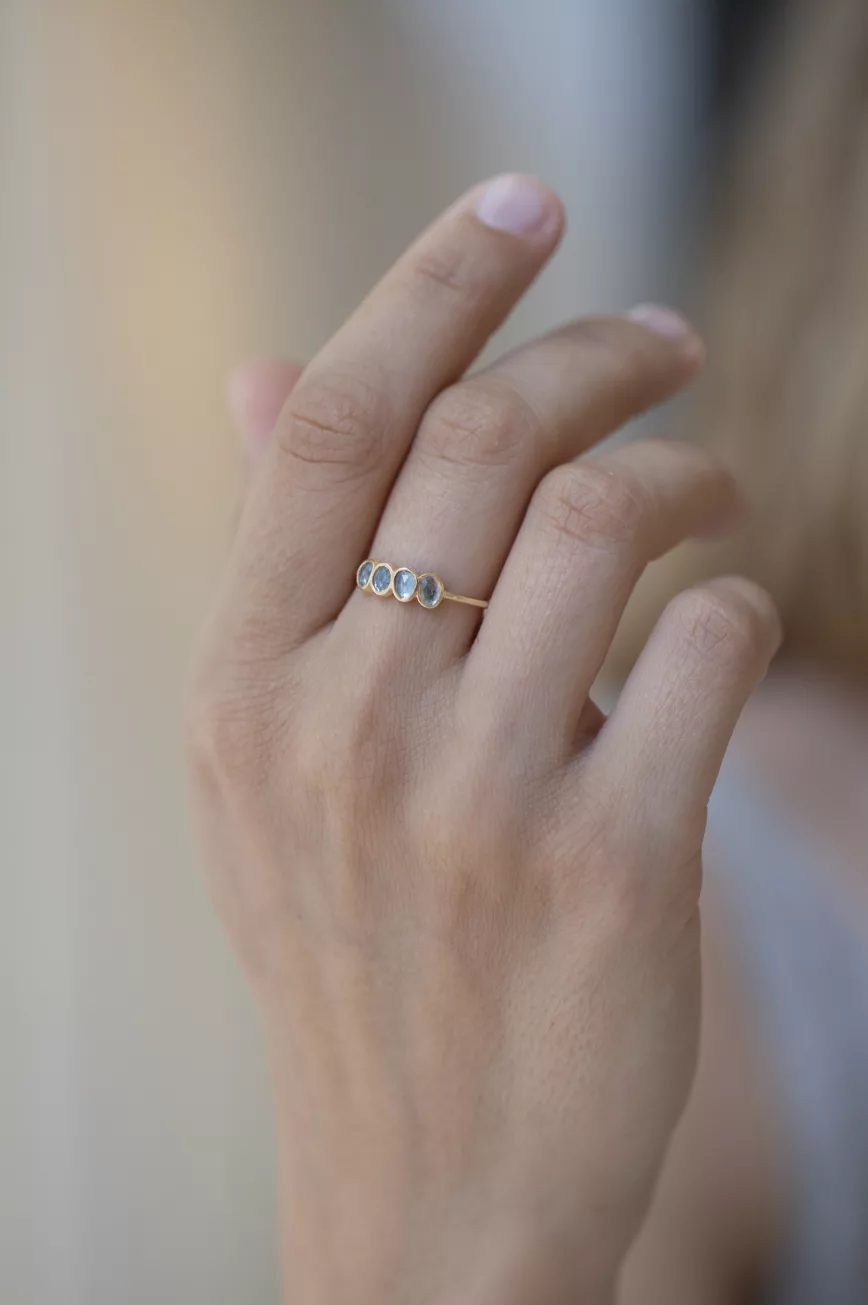 Yellow gold multi freeform aquamarines ring Celine Daoust