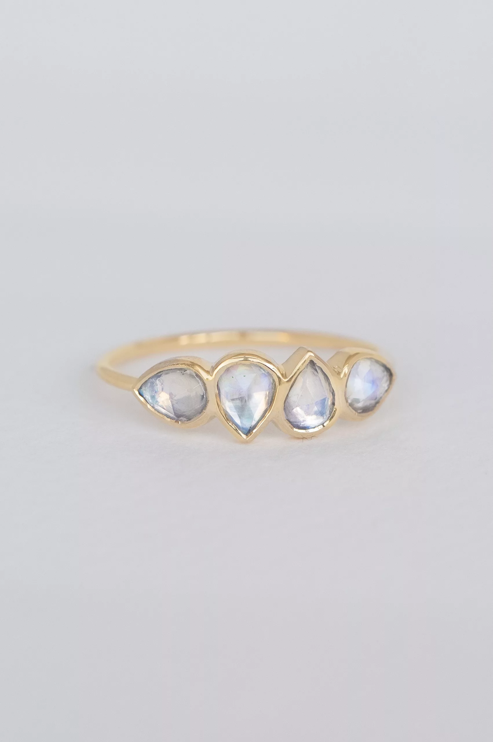 Yellow gold multi pear shaped moonstones ring Celine Daoust