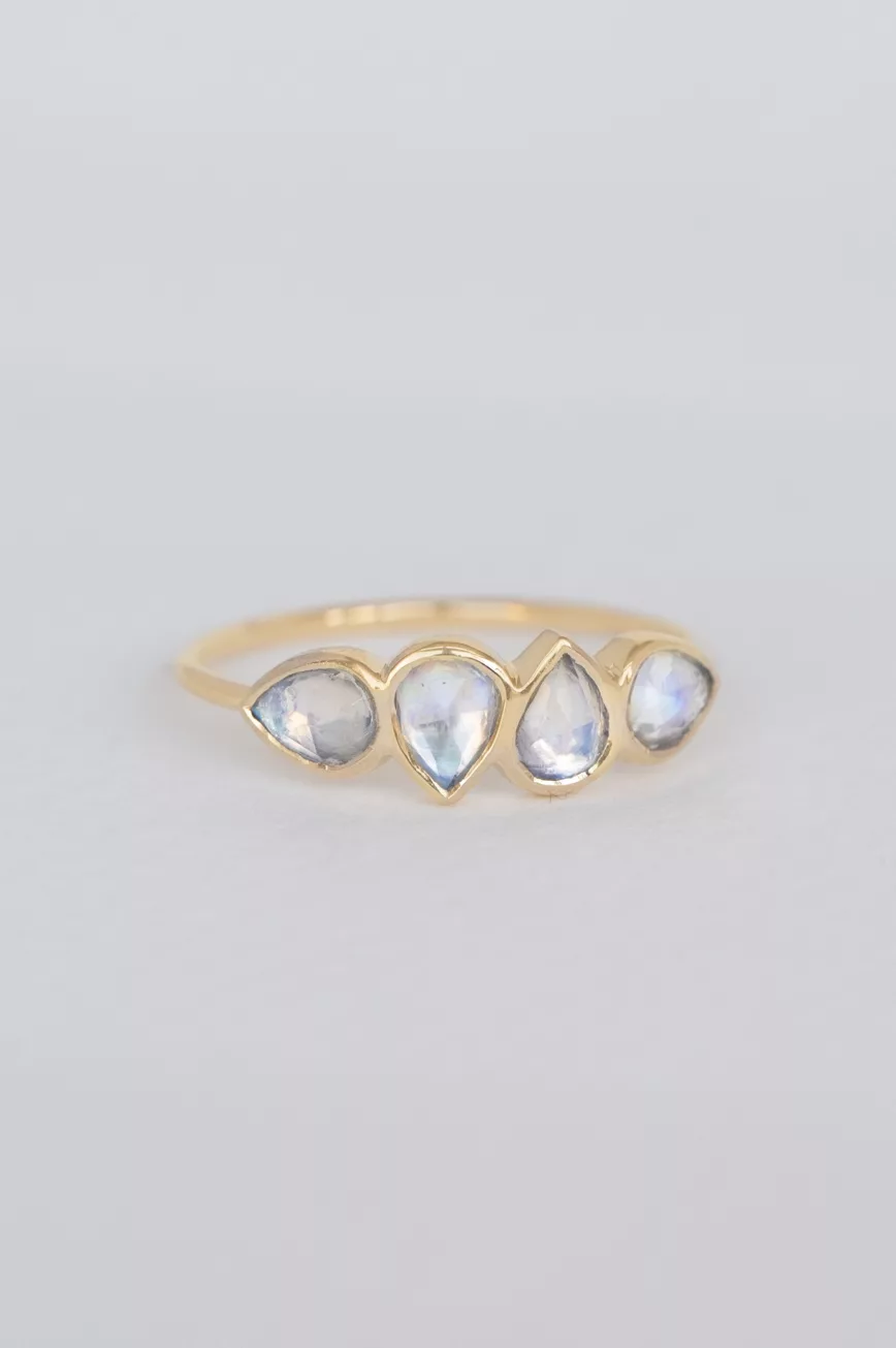 Yellow gold multi pear shaped moonstones ring Celine Daoust