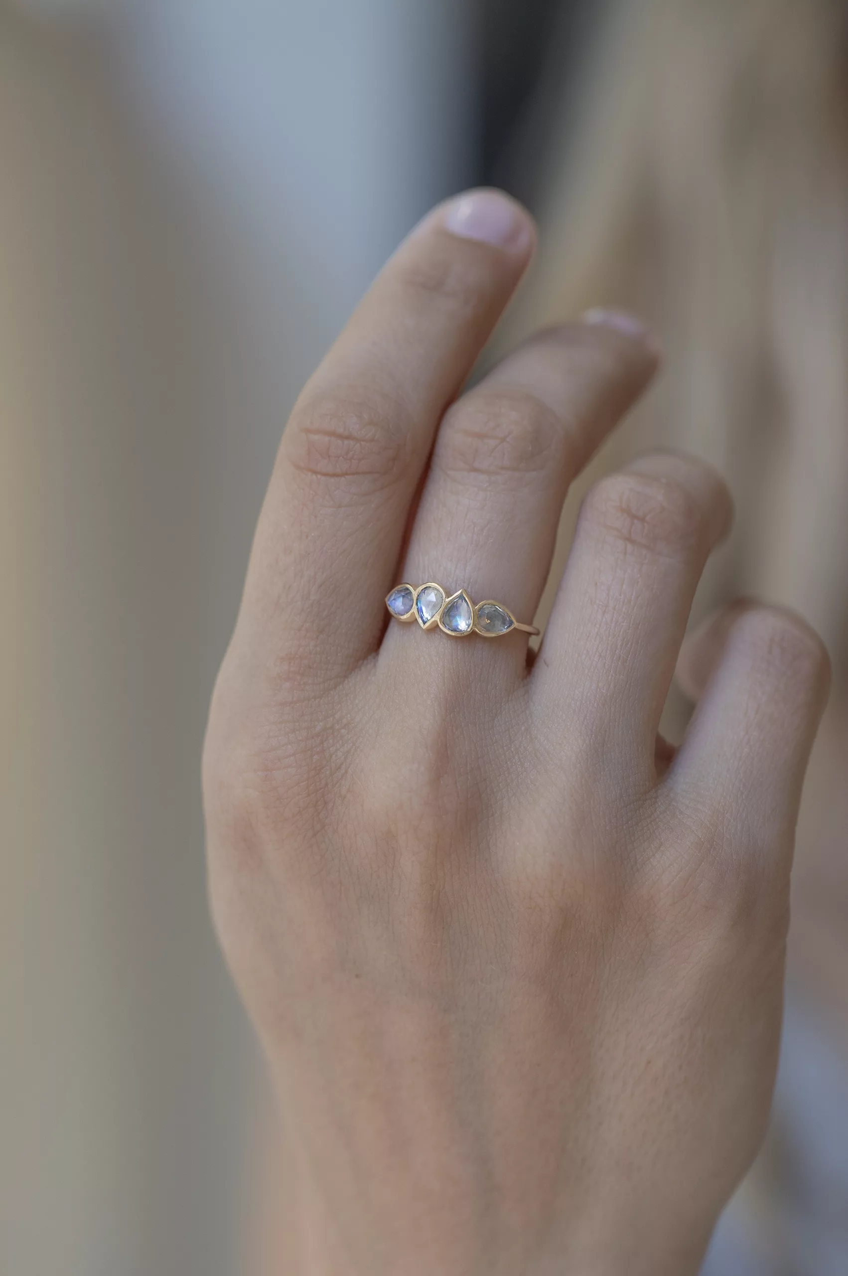 Yellow gold multi pear shaped moonstones ring Celine Daoust