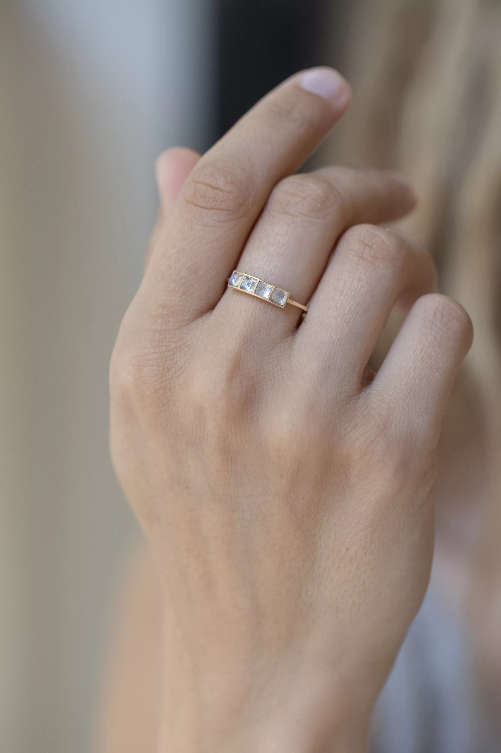 Yellow gold multi square moonstone ring Celine Daoust