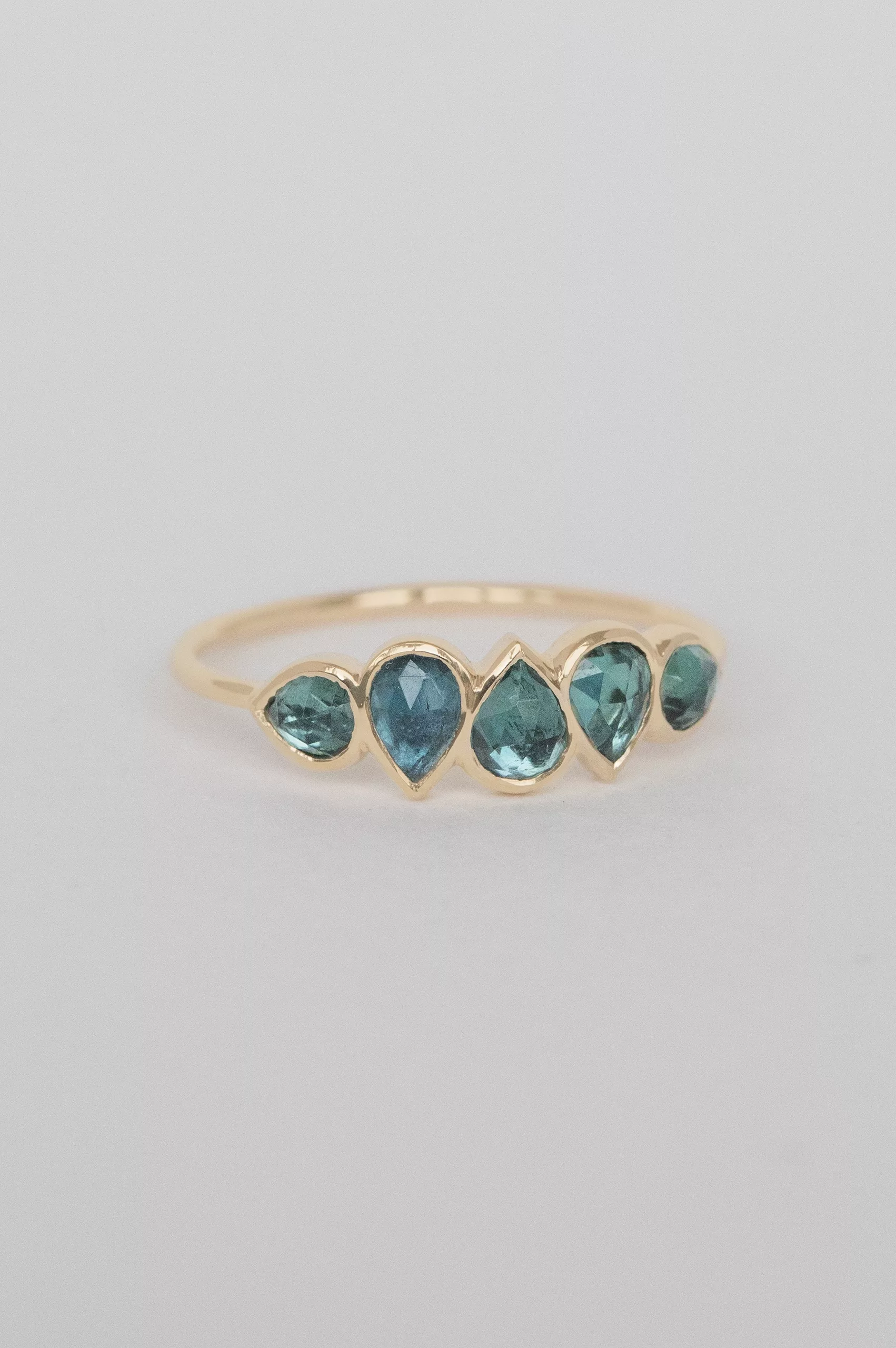 Yellow gold multi turquoise pear shaped tourmalines ring Celine Daoust