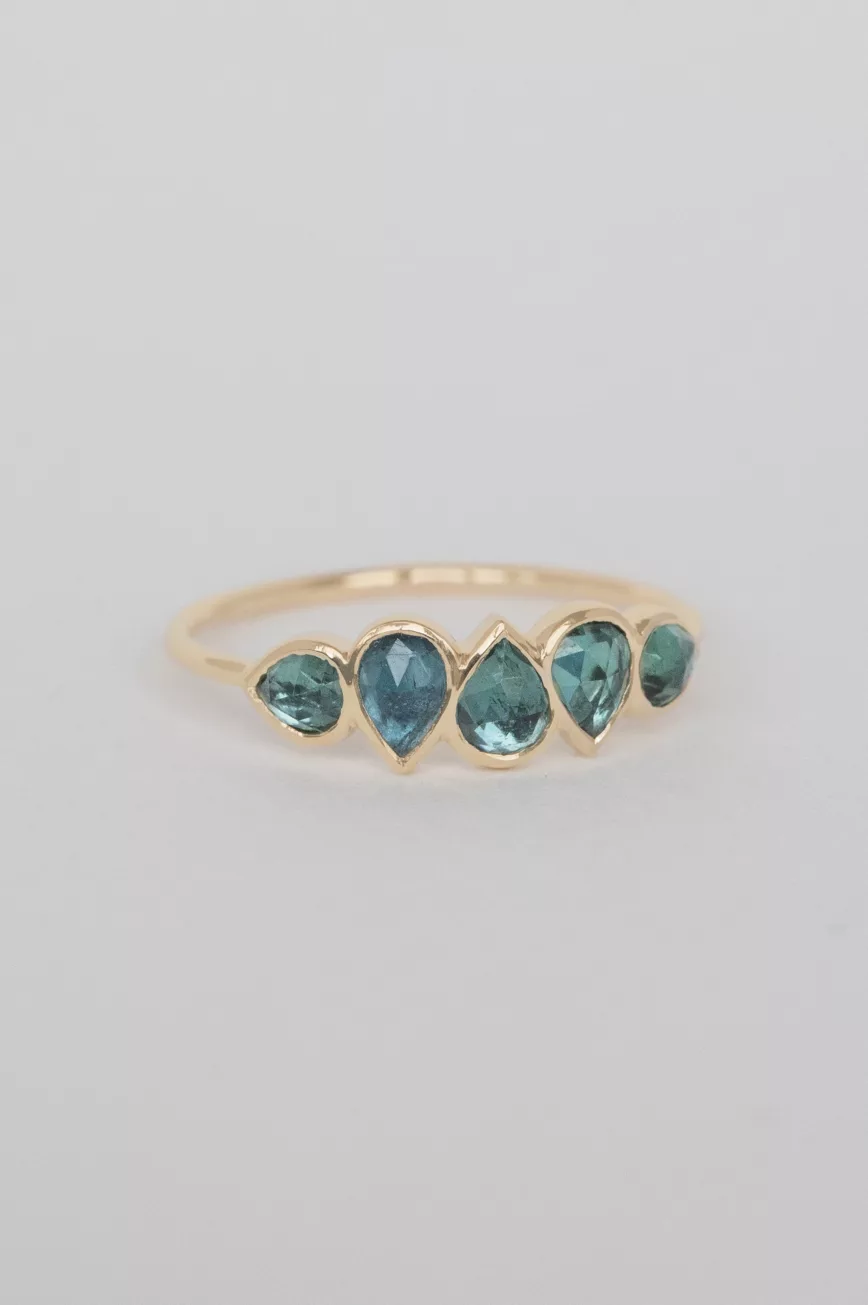Yellow gold multi turquoise pear shaped tourmalines ring Celine Daoust