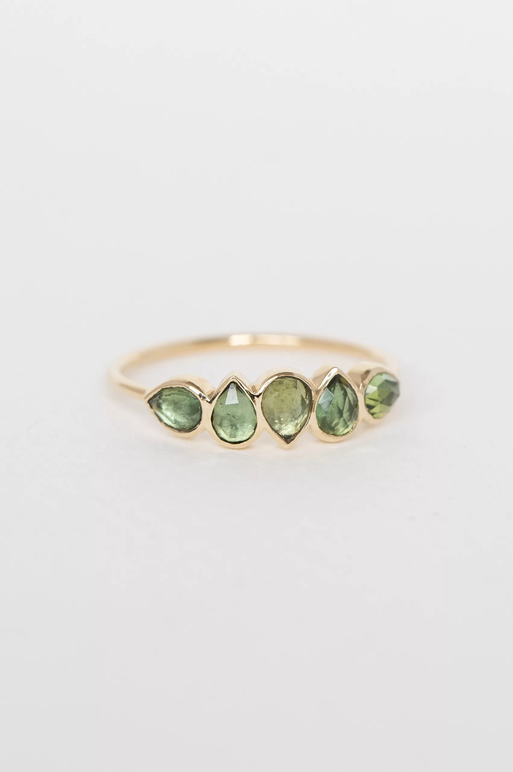 Yellow gold multi green pear shaped tourmalines ring Celine Daoust