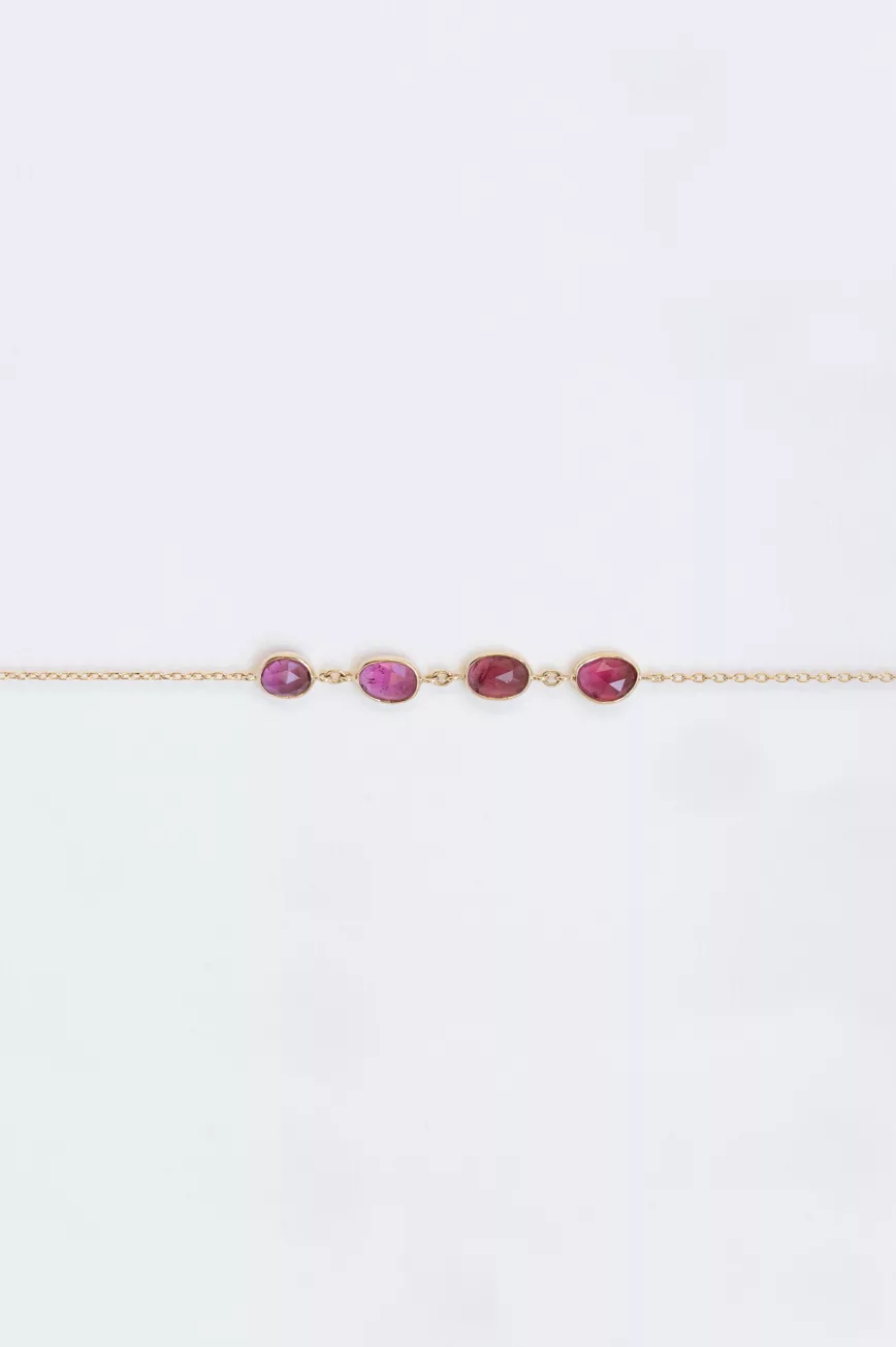 Yellow gold multi fuchsia tourmalines chain bracelet Celine Daoust