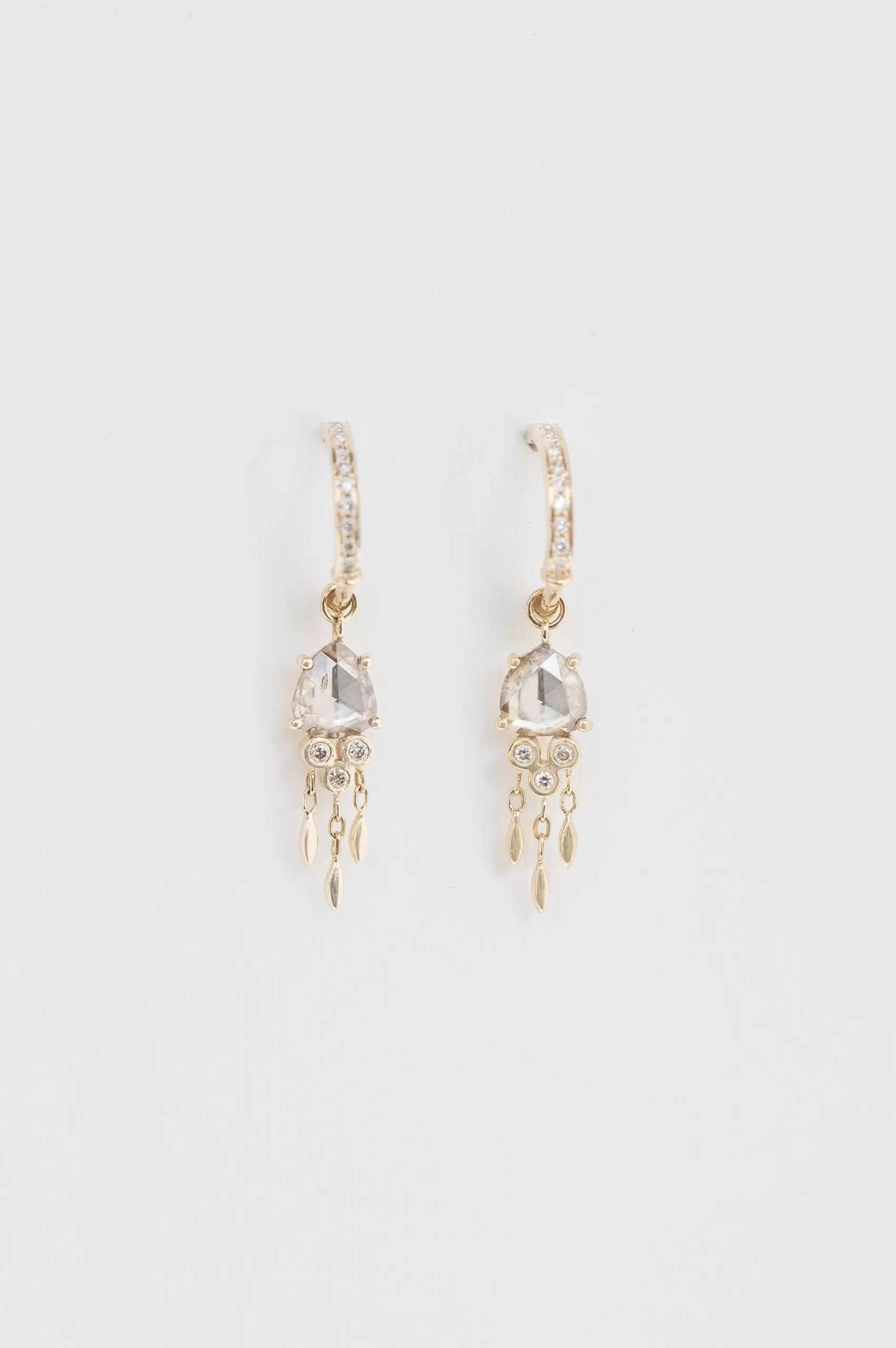 Gold hoop earrings rose-cut champagne diamond dangling diamond jellyfish drops Celine Daoust