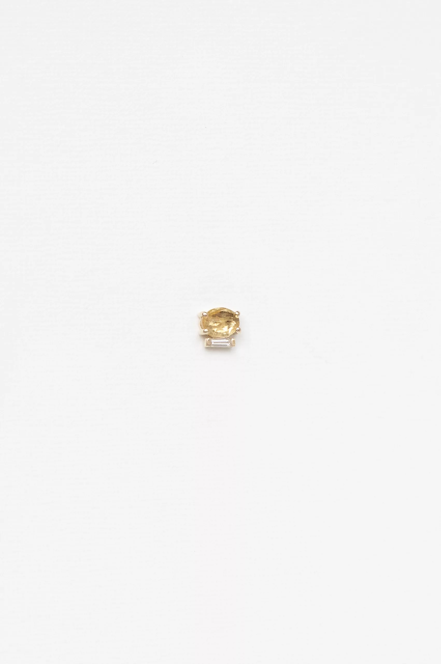 Yellow gold single stud earring yellow tourmaline baguette diamond accent Celine Daoust