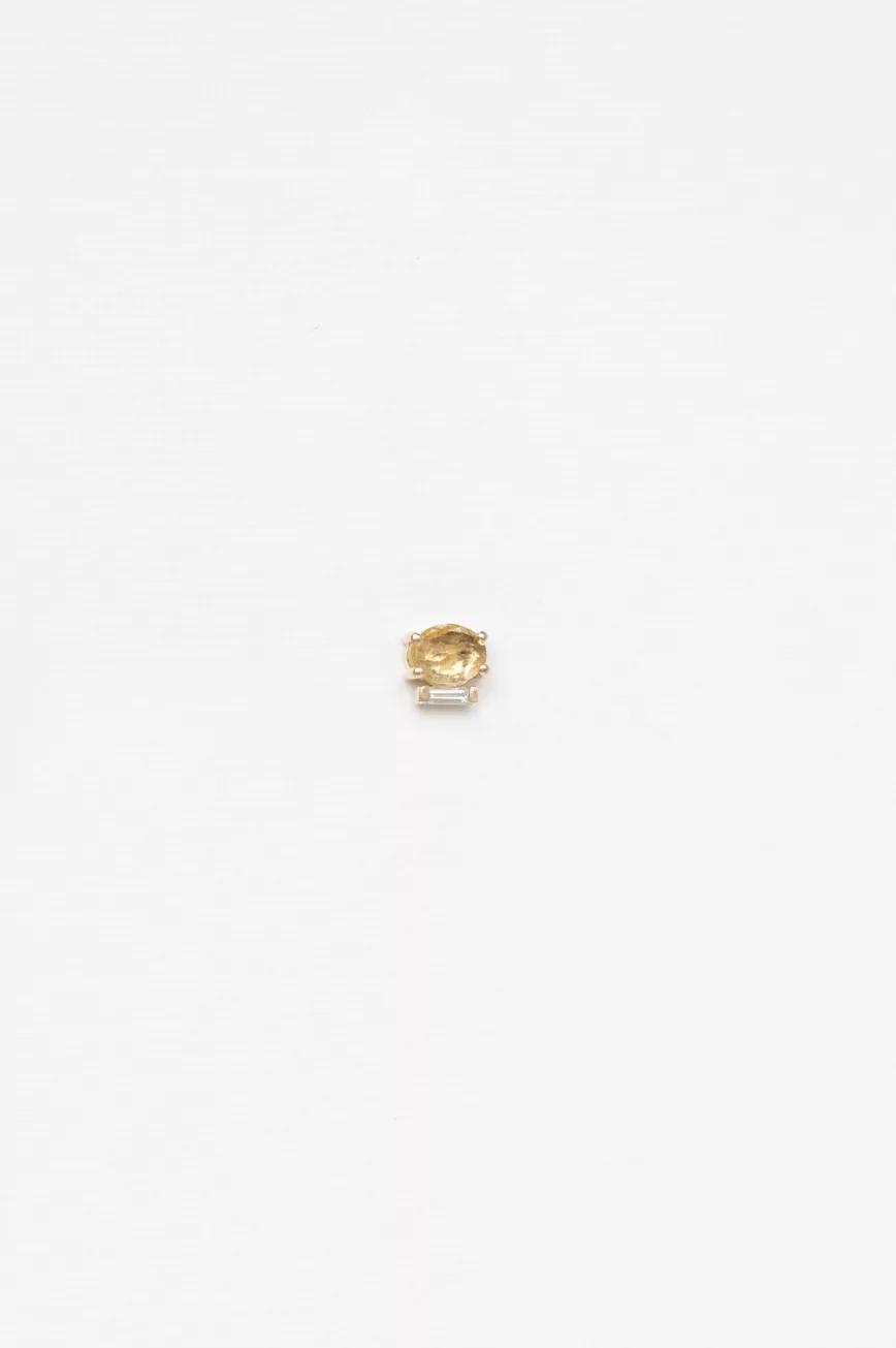 Yellow gold single stud earring yellow tourmaline baguette diamond accent Celine Daoust