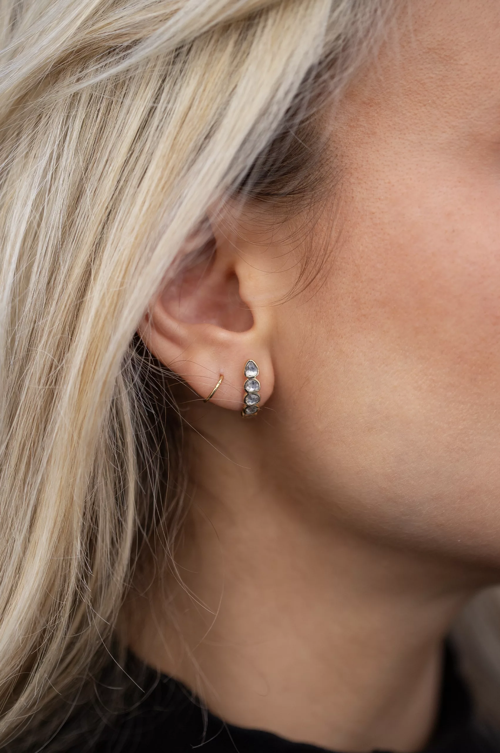 Yellow gold ear climber earrings five rosecut champagne diamonds pair Celine Daoust