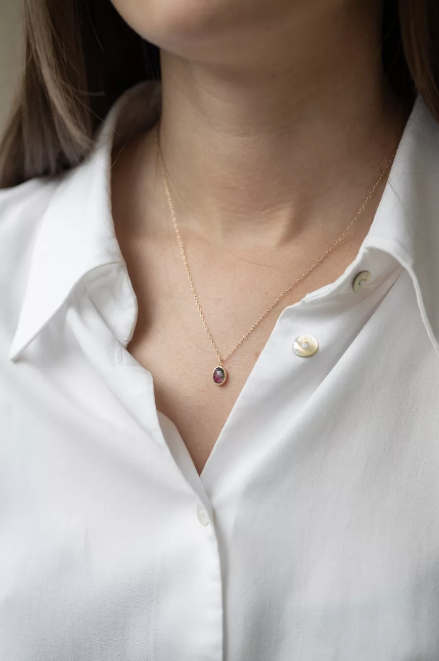 Yellow gold One of a Kind Faye watermelon Tourmaline Necklace