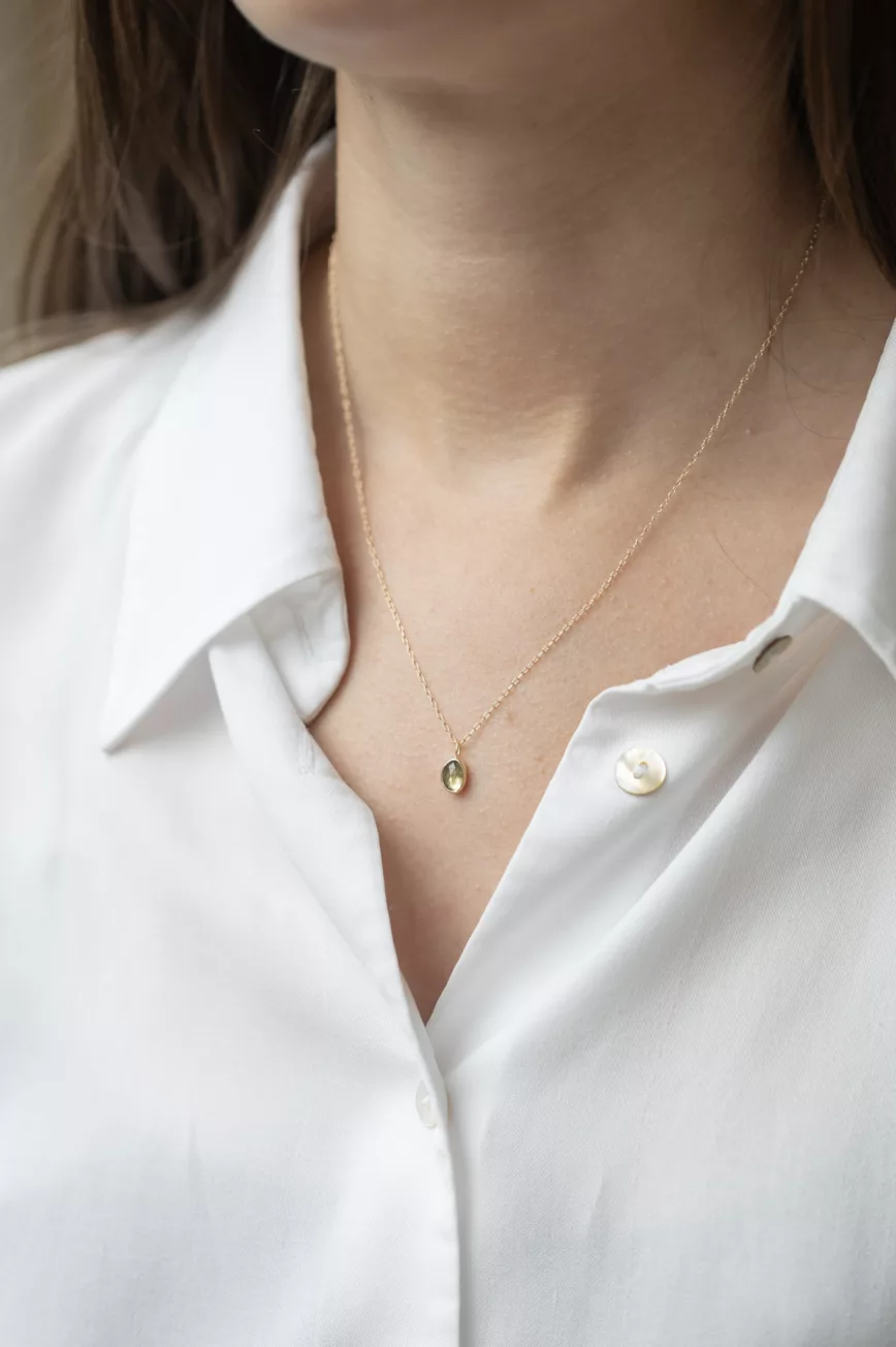 Yellow gold One of a Kind Faye light green Tourmaline Necklace