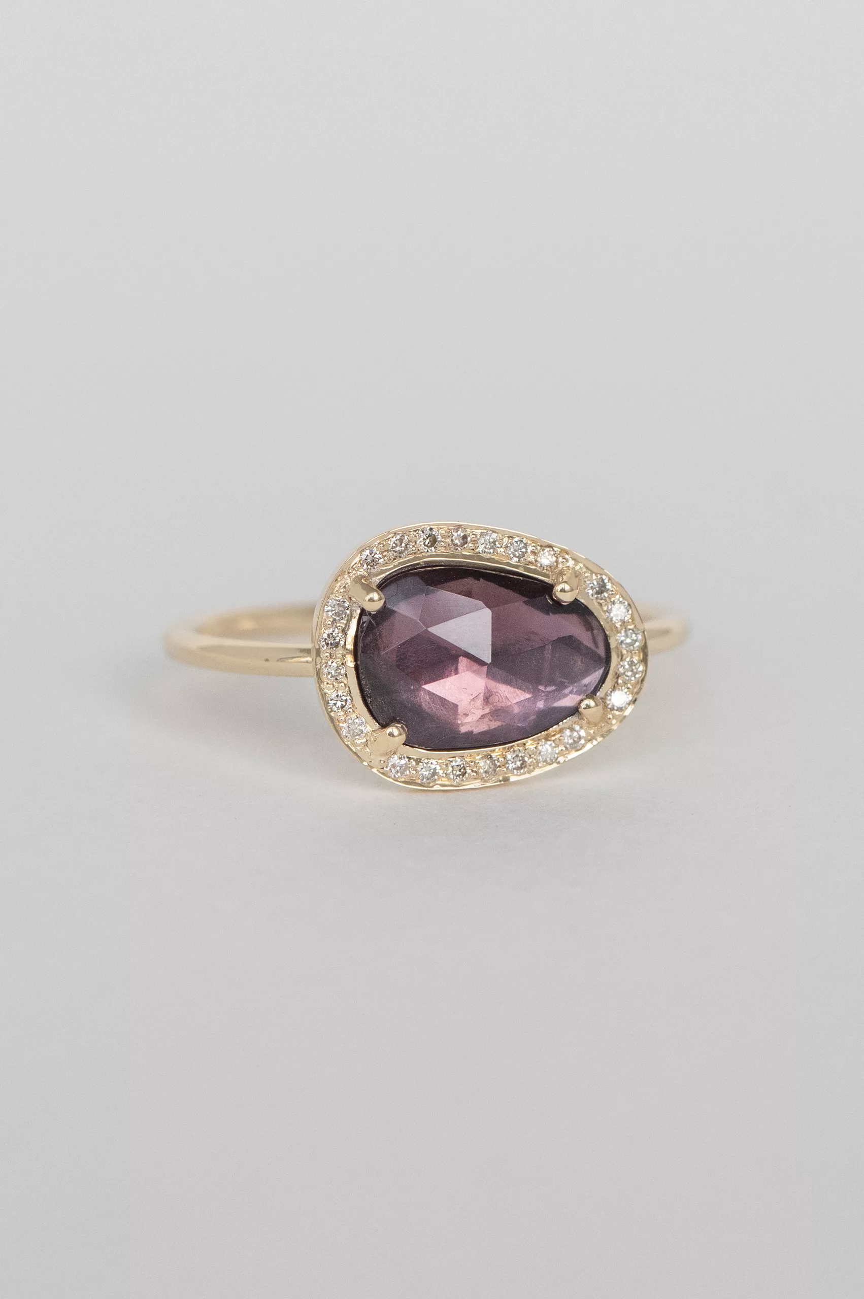 Yellow Gold one of a Kind Stella pink Tourmaline and Diamond Ring