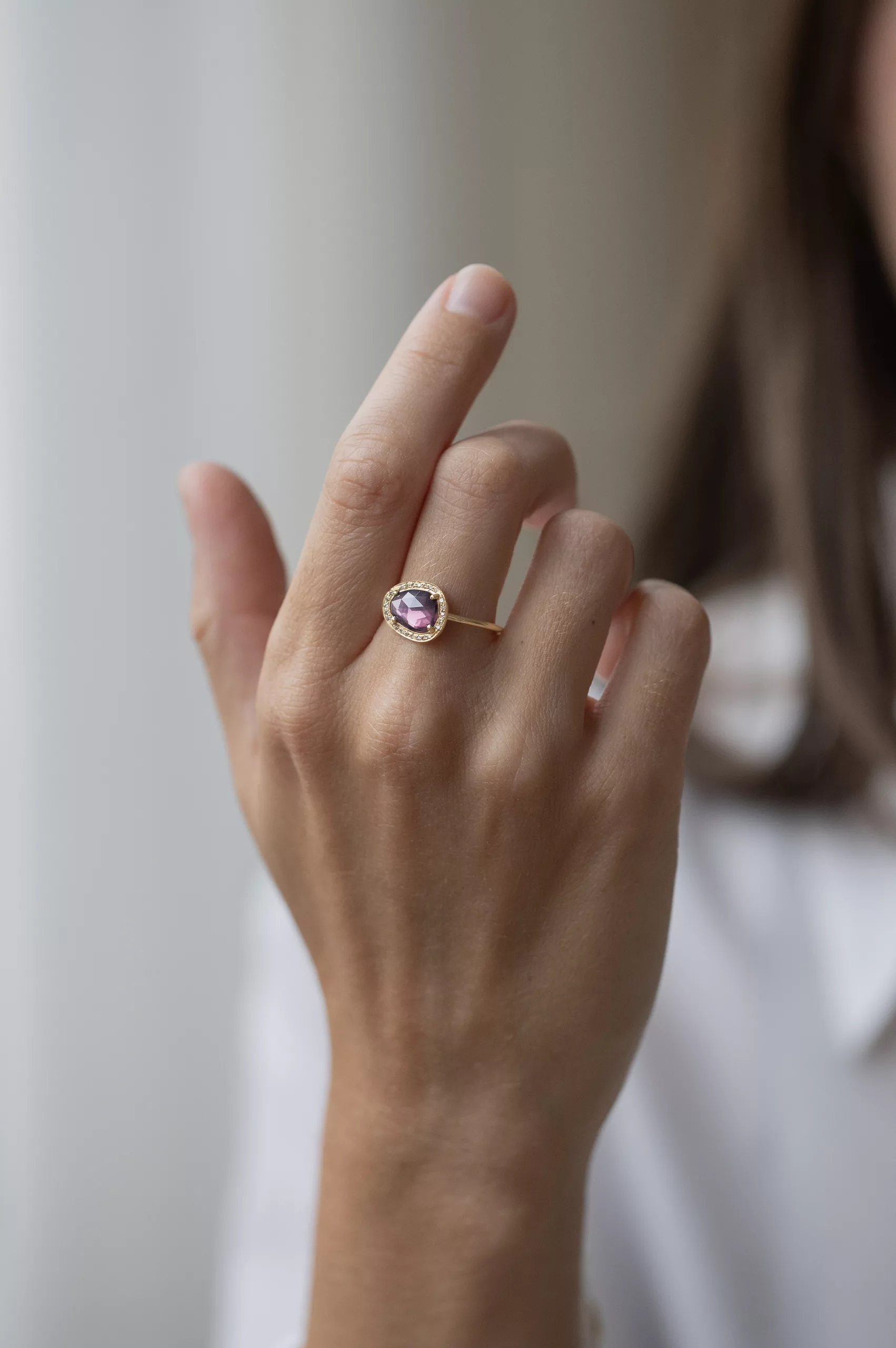 Yellow Gold one of a Kind Stella pink Tourmaline and Diamond Ring