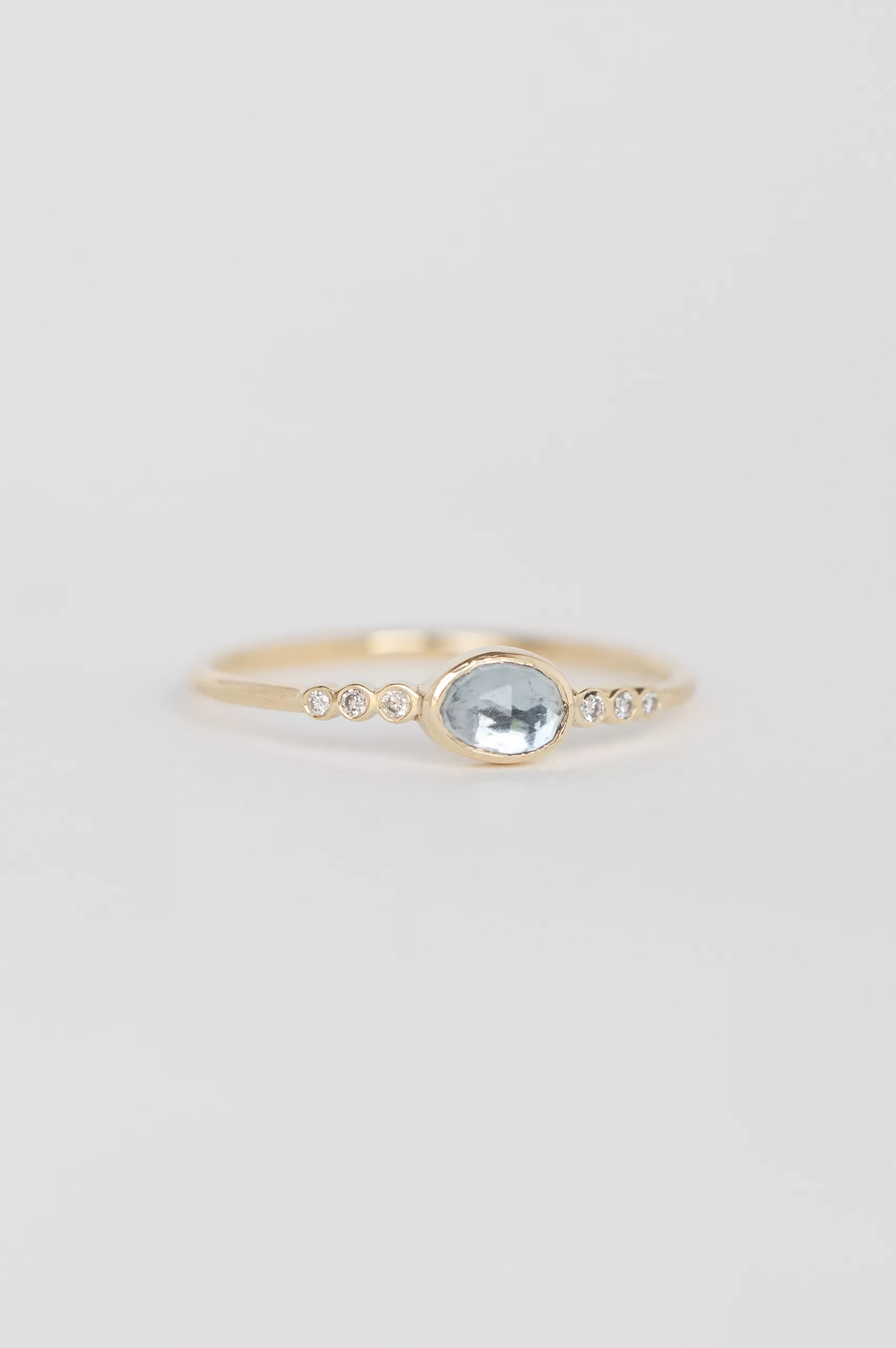 Yellow gold One of a Kind central Aquamarine and tube Diamonds Ring