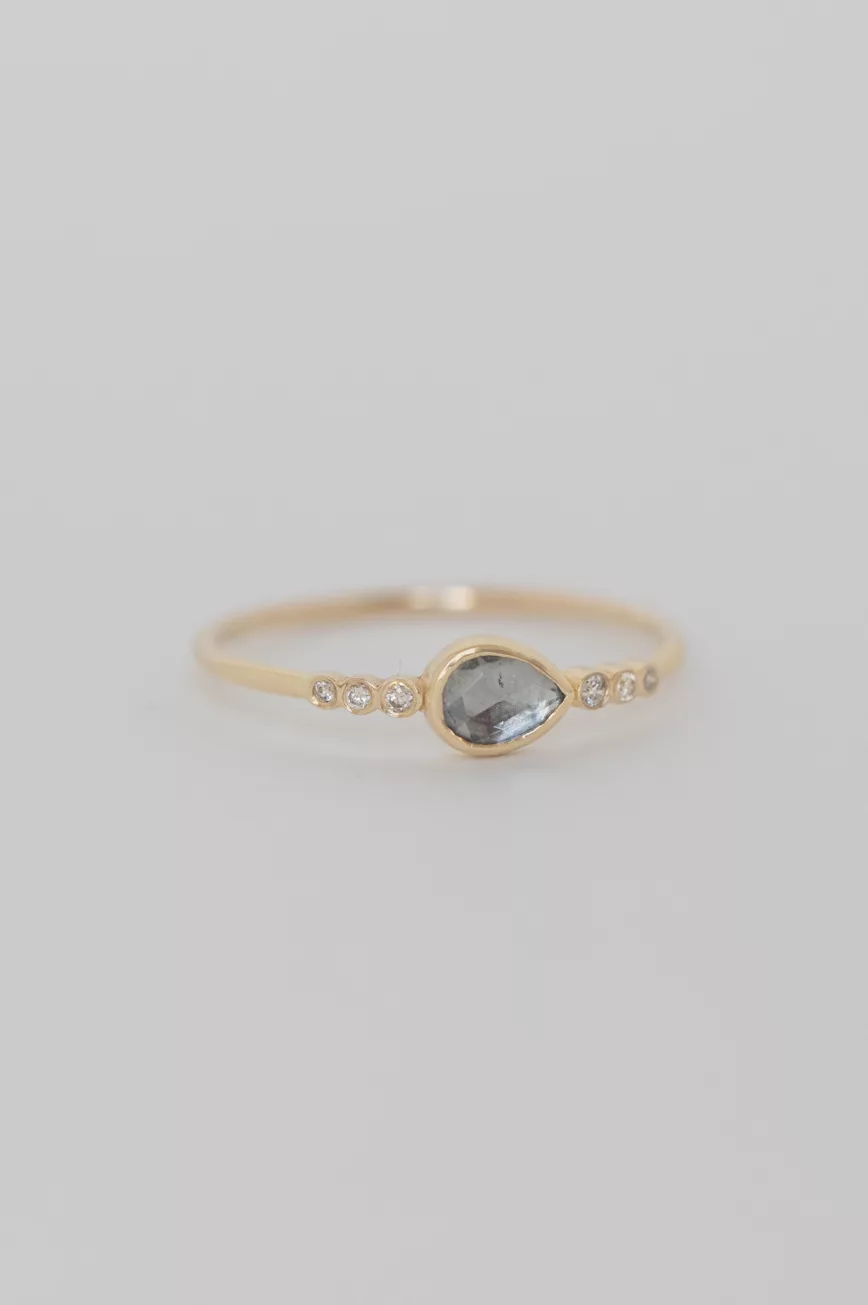 Yellow gold One of a Kind central Tourmaline and tube Diamonds Ring