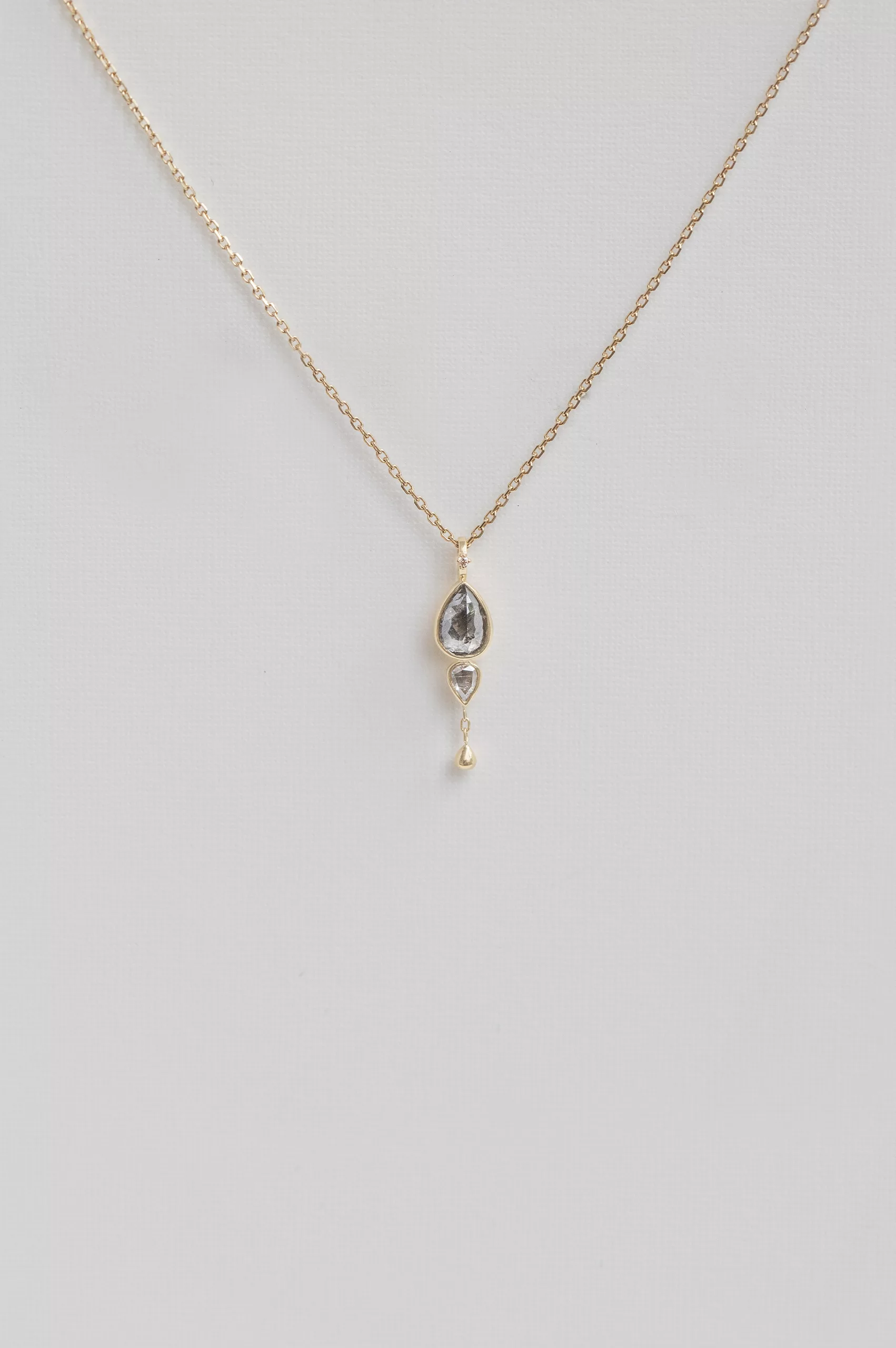 Yellow gold One of a Kind Grey Diamond with trillion diamond and Dangling detail Necklace
