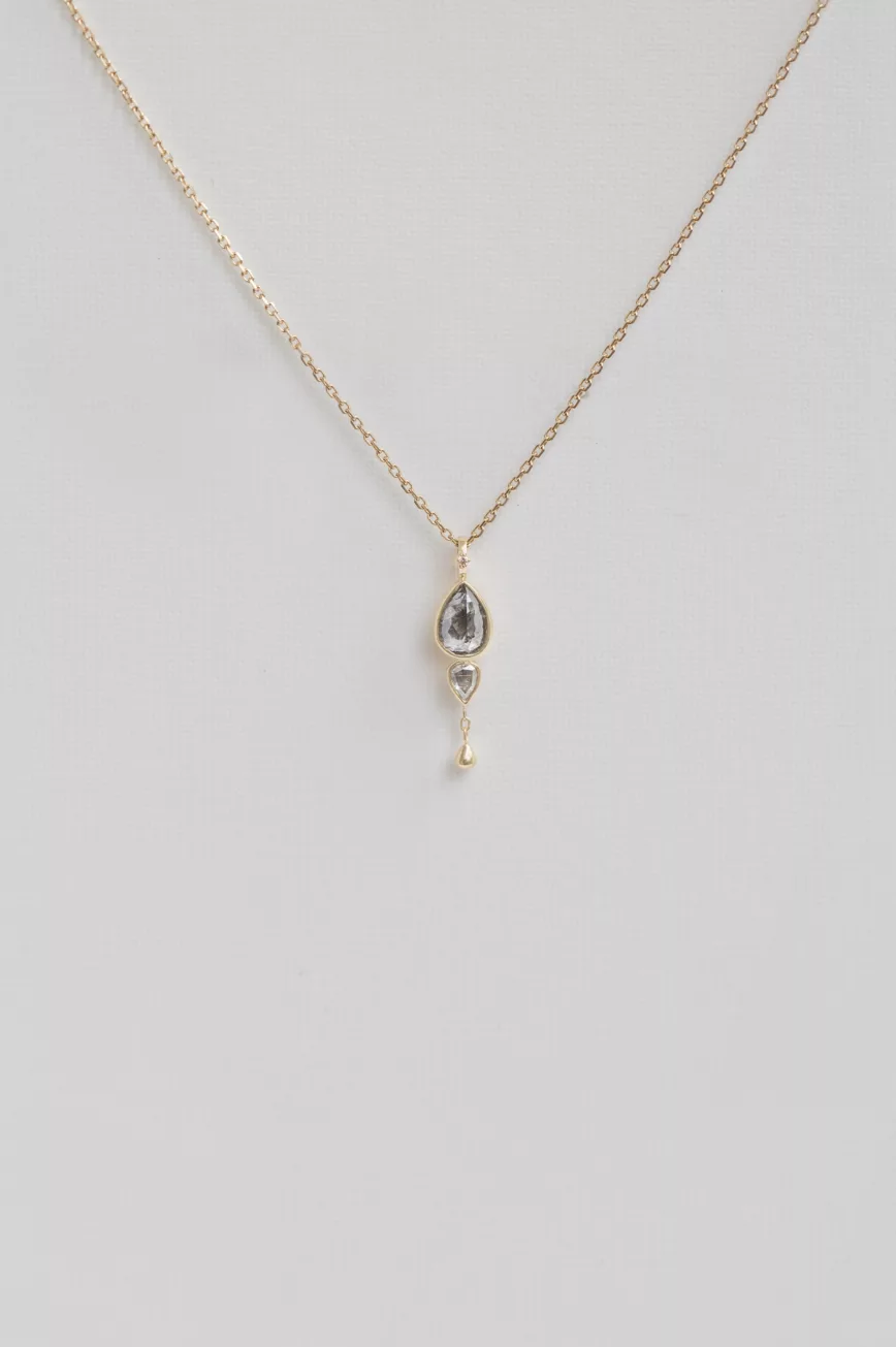 Yellow gold One of a Kind Grey Diamond with trillion diamond and Dangling detail Necklace