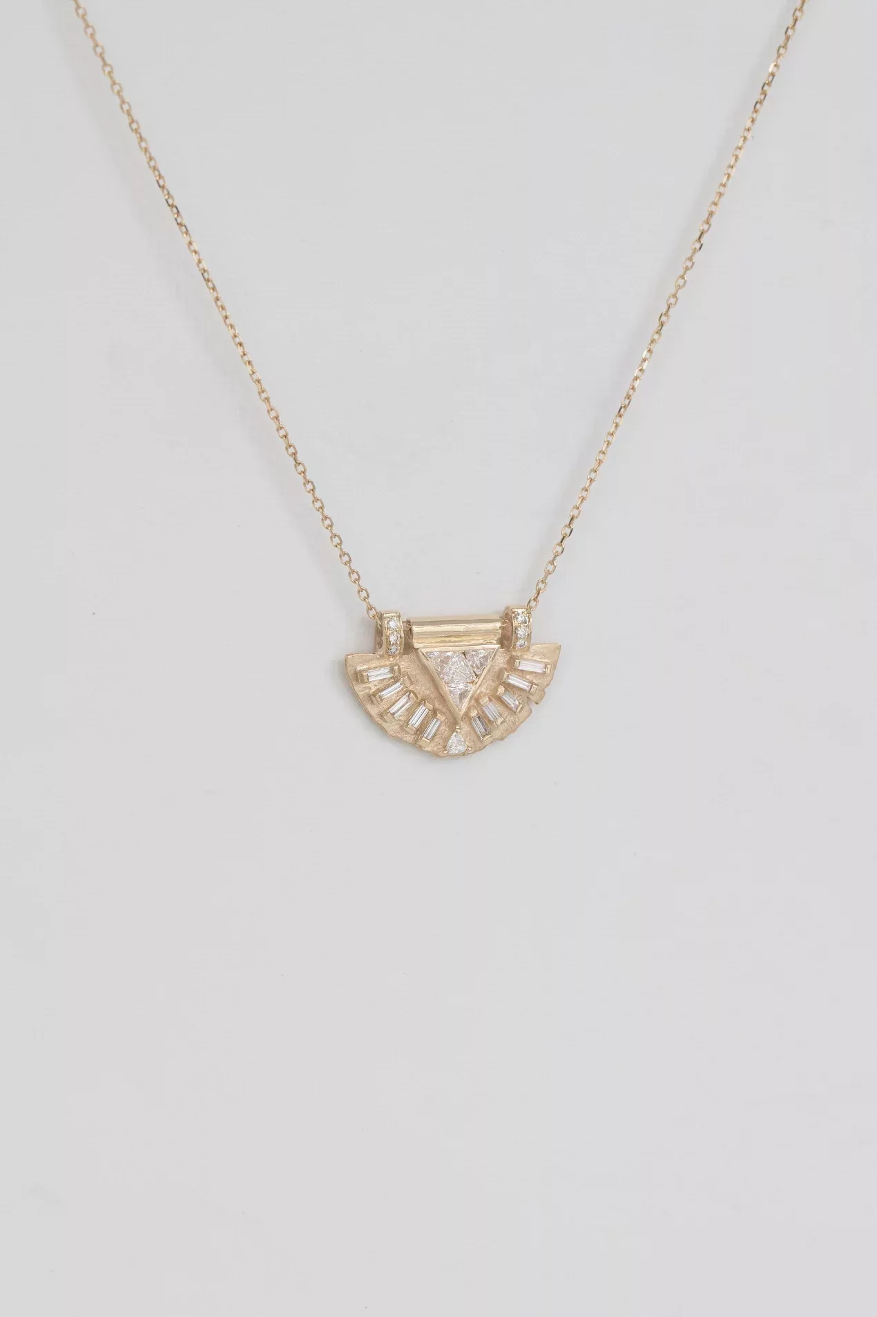 Yellow gold necklace with Four Diamonds and Baguette Diamonds Gold Plate