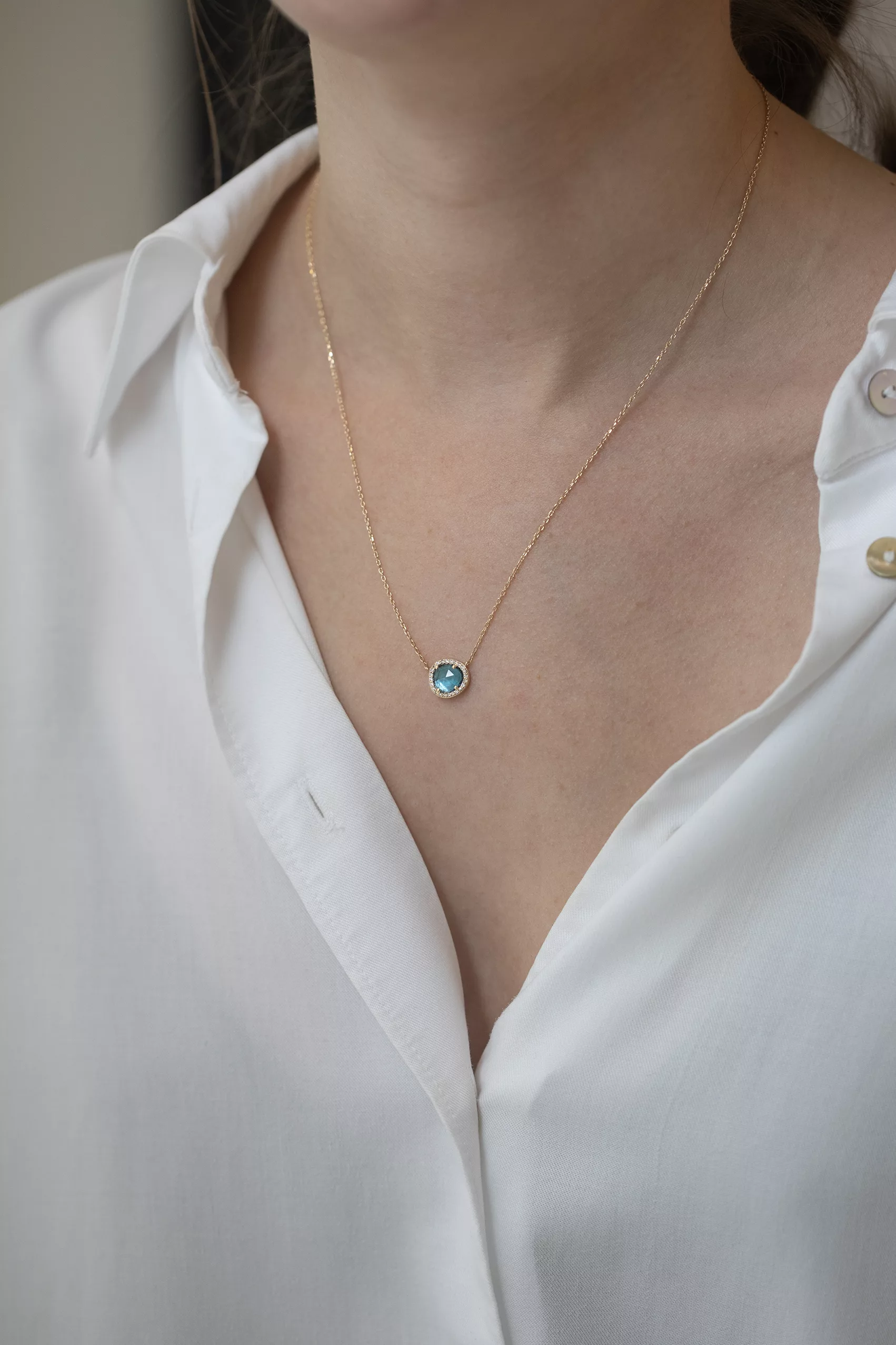 Celine Daoust Yellow gold One of a Kind Stella blue Tourmaline and Diamond Necklace