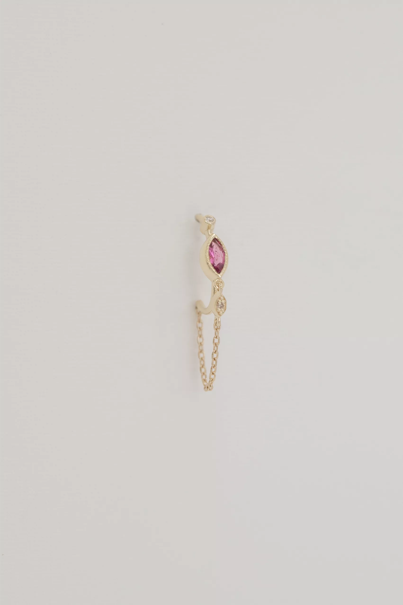 Celine Daoust Yellow gold Tourmaline and diamond eyes single hoop and chain Earring