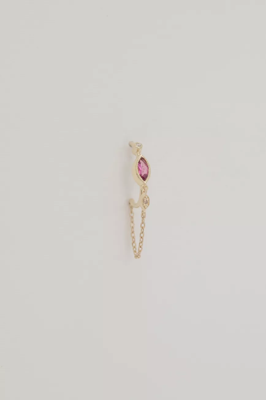 Celine Daoust Yellow gold Tourmaline and diamond eyes single hoop and chain Earring