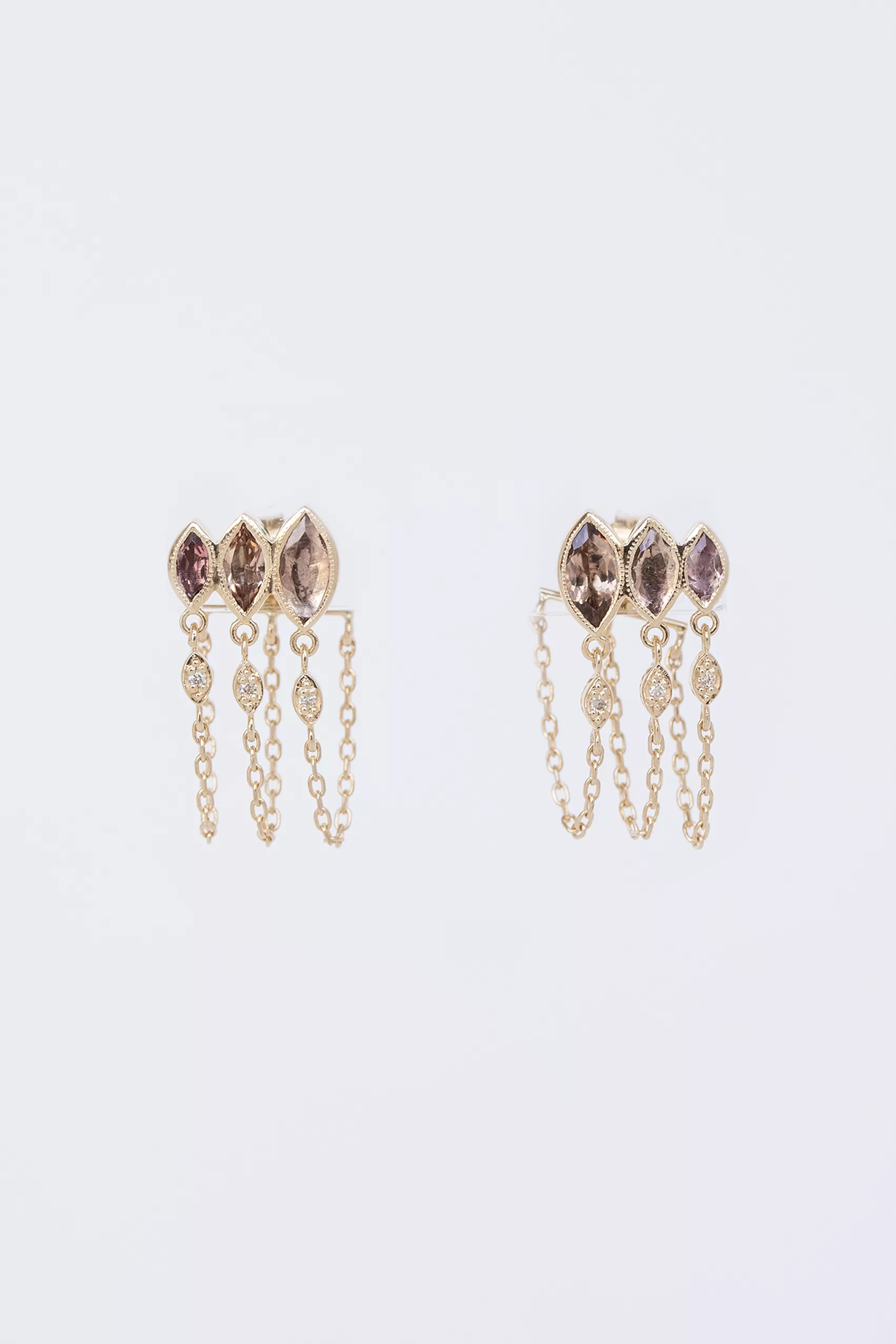 Celine Daoust Yellow gold Triple Marquise Tourmaline and diamond eyes Single Chain Earrings