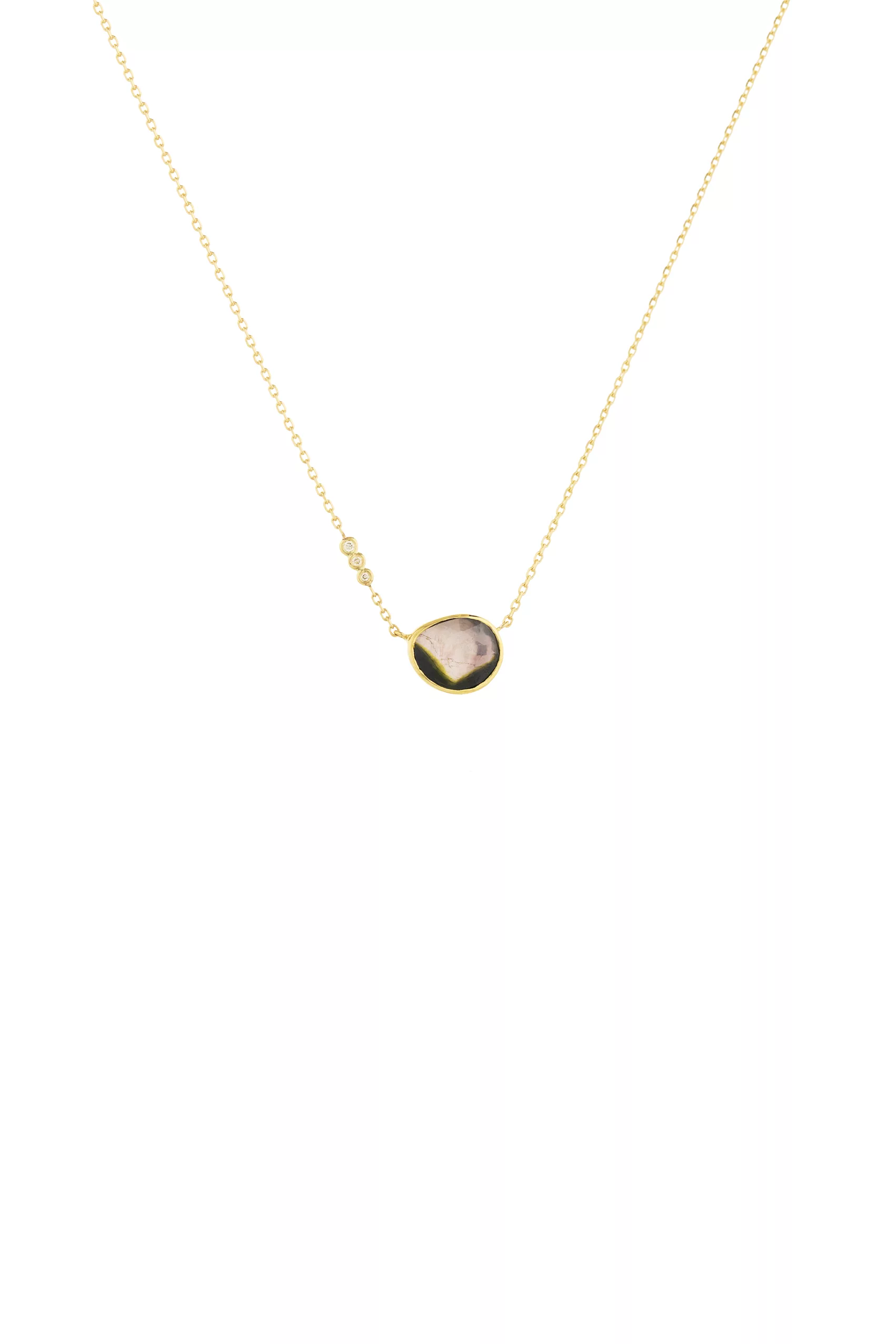 Celine Daoust yellow gold One of a Kind Tourmaline with small diamond Necklace