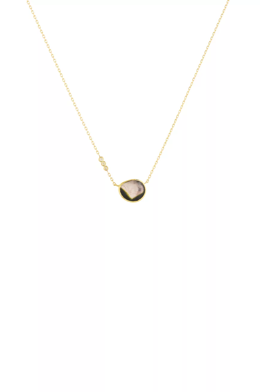 Celine Daoust yellow gold One of a Kind Tourmaline with small diamond Necklace