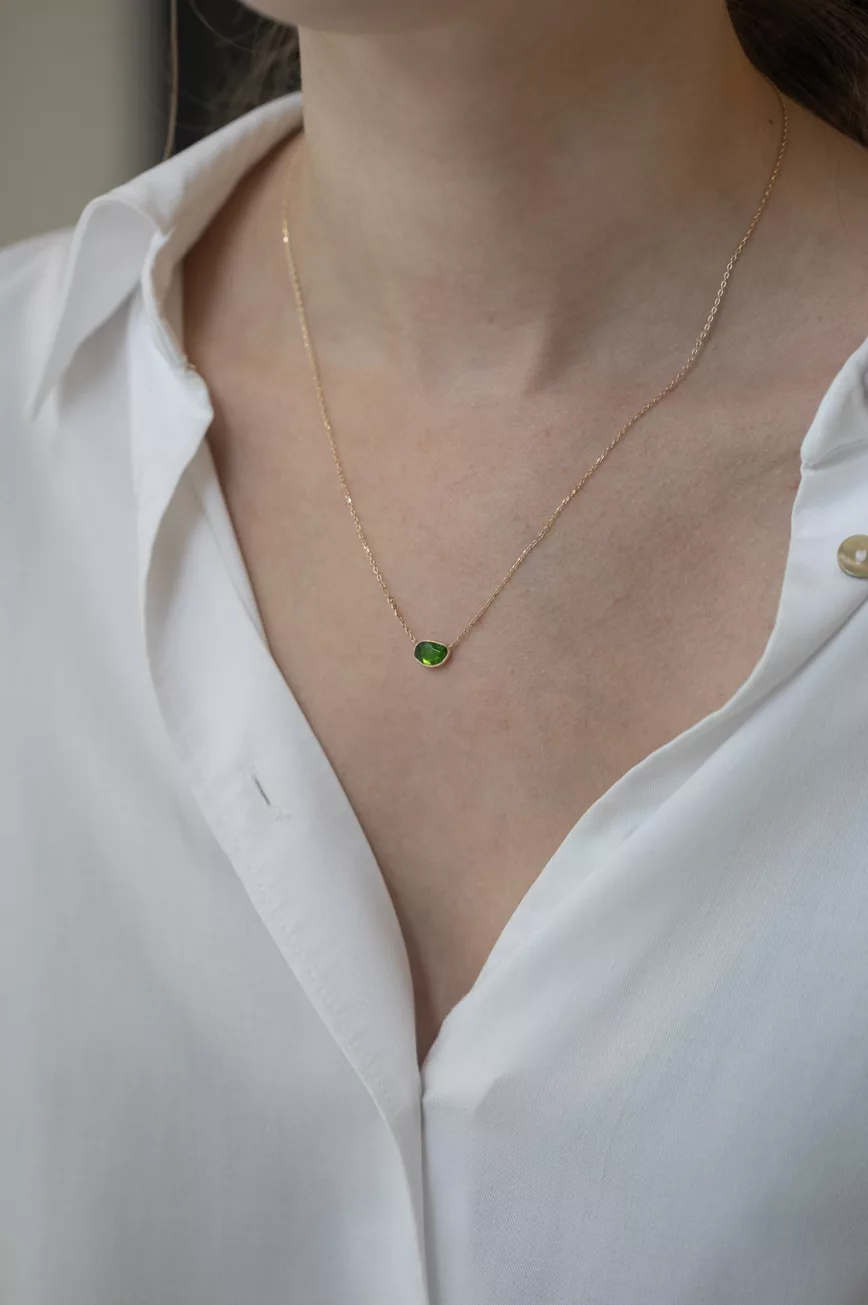 Celine Daoust yellow gold One of a Kind Tourmaline with small diamond Necklace