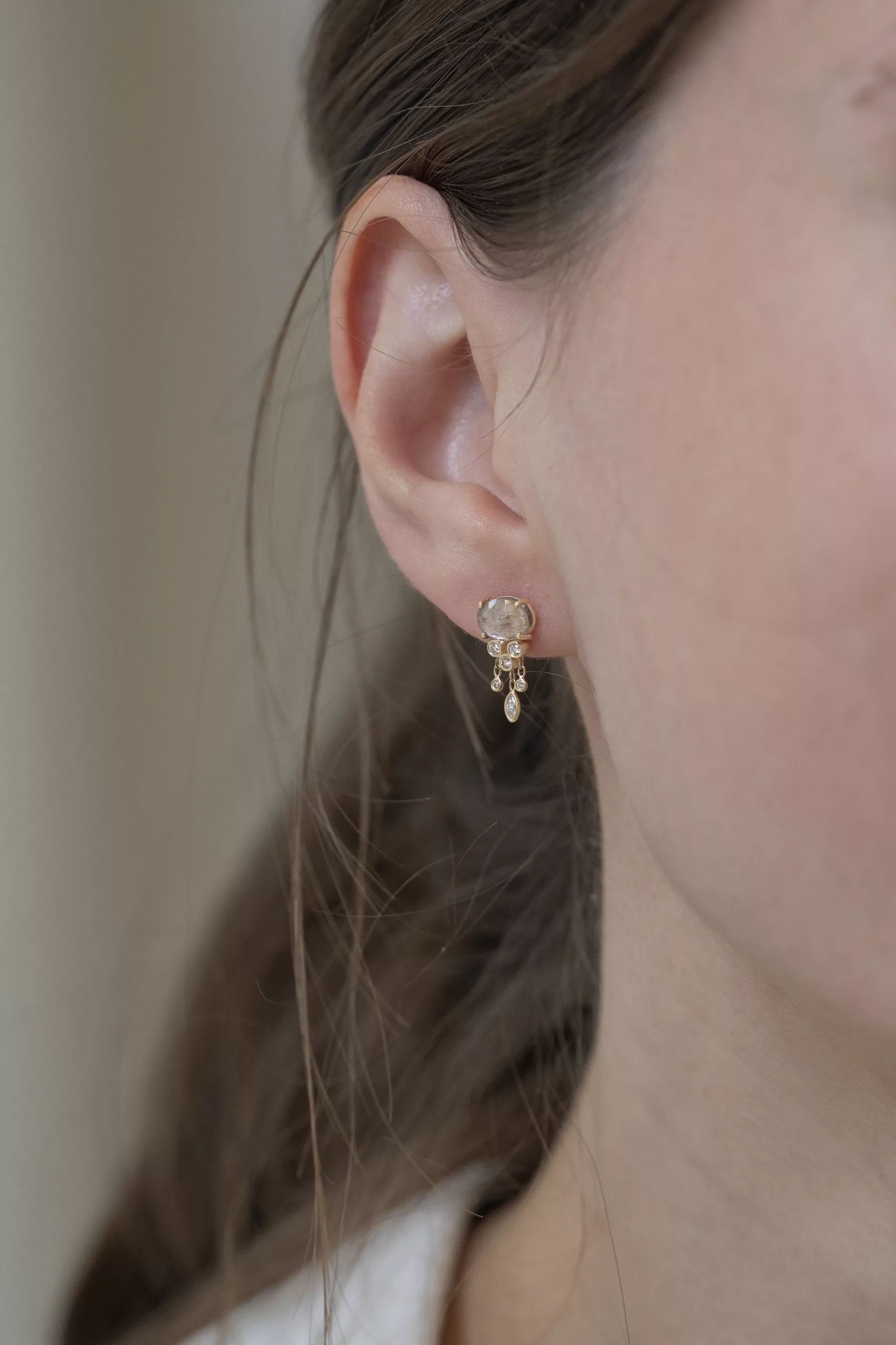 Celine Daoust yellow gold One of a kind Tourmaline and Diamonds Dangling Single Earring