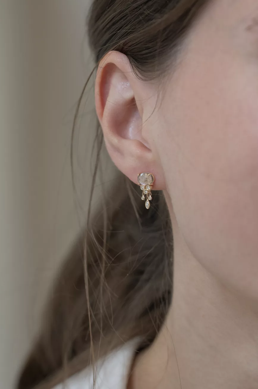 Celine Daoust yellow gold One of a kind Tourmaline and Diamonds Dangling Single Earring