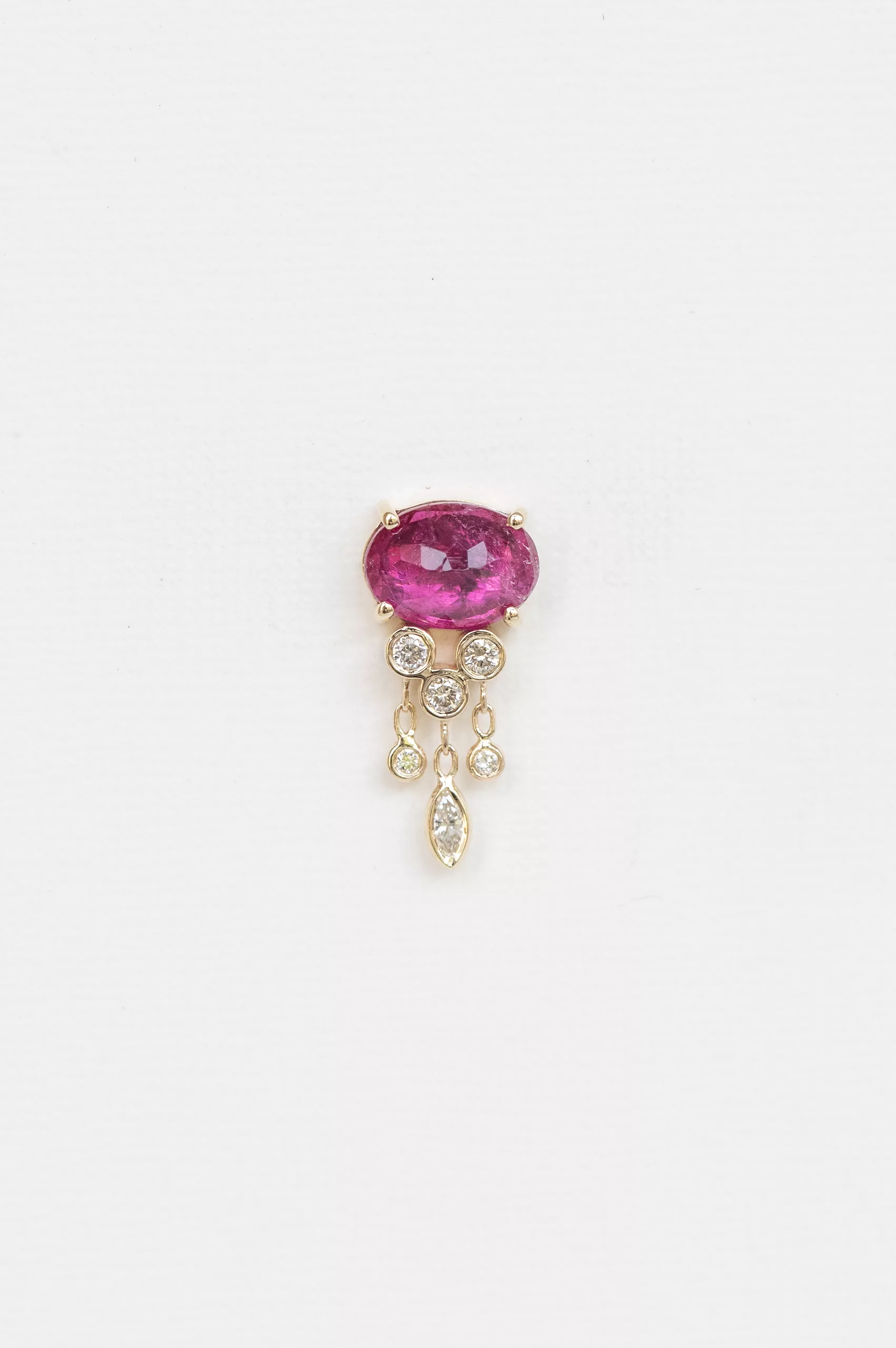 Celine Daoust yellow gold One of a kind pink Tourmaline and Diamonds Dangling Single Earring