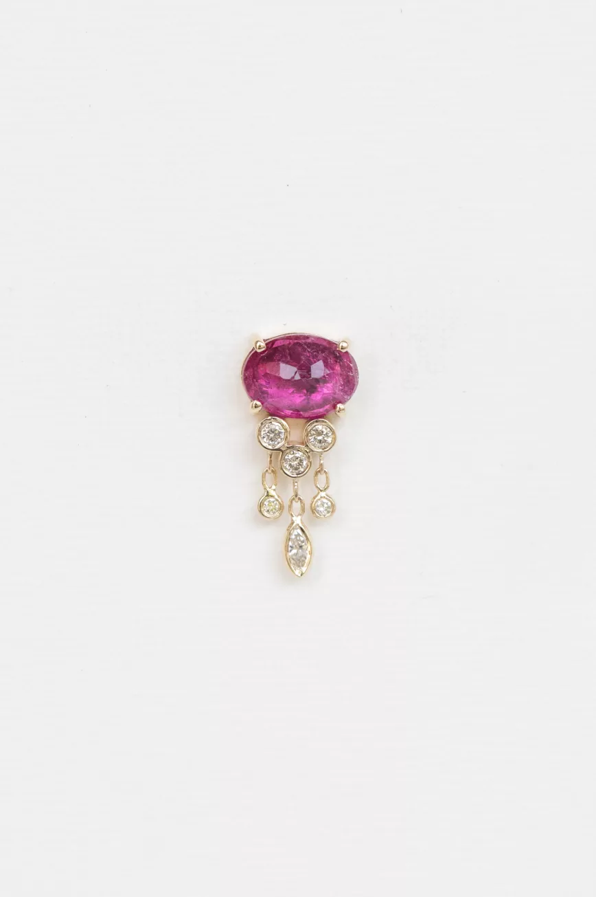 Celine Daoust yellow gold One of a kind pink Tourmaline and Diamonds Dangling Single Earring