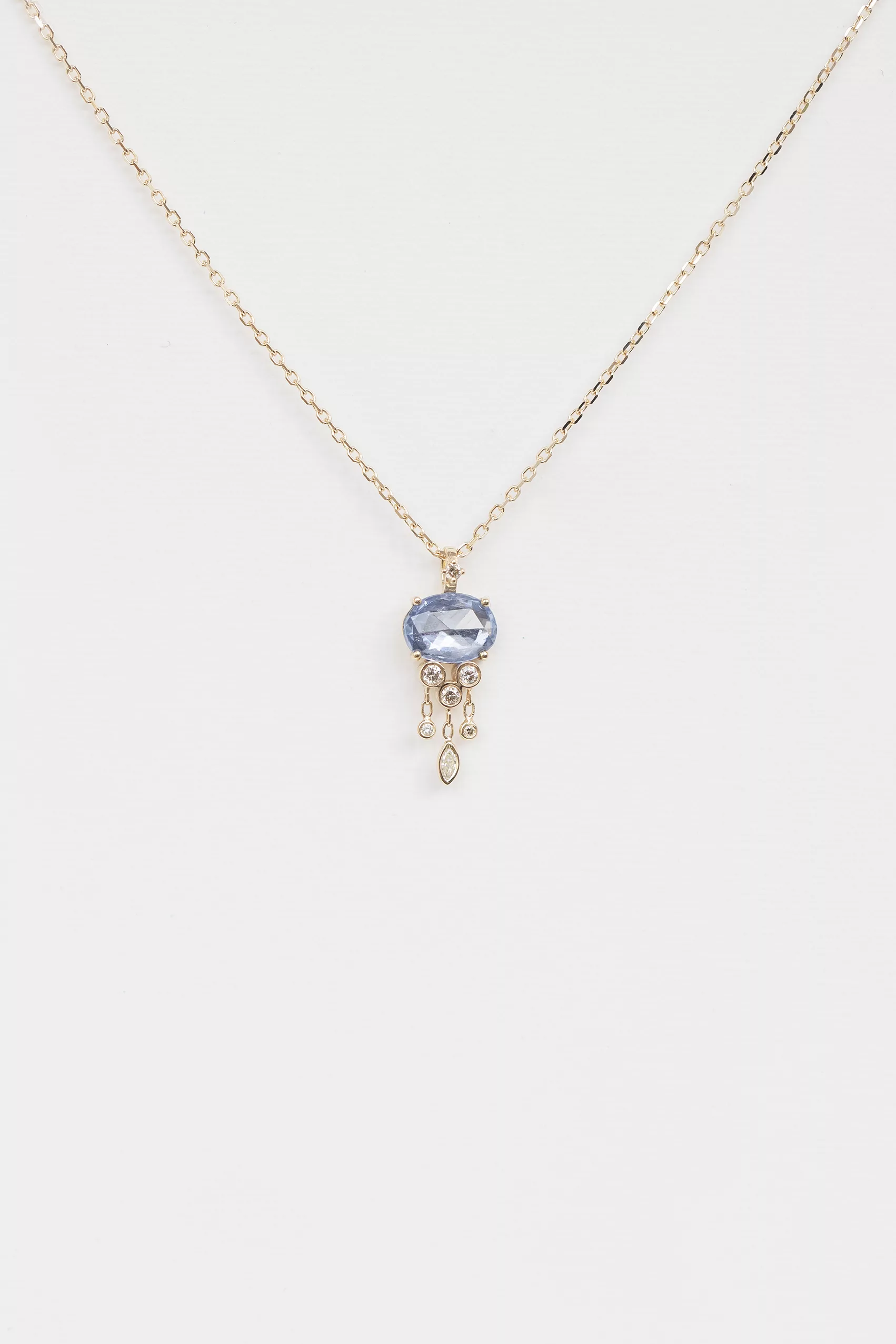 Celine Daoust yellow gold One of a kind blue Sapphire and Dangling Diamonds Jellyfish Necklace
