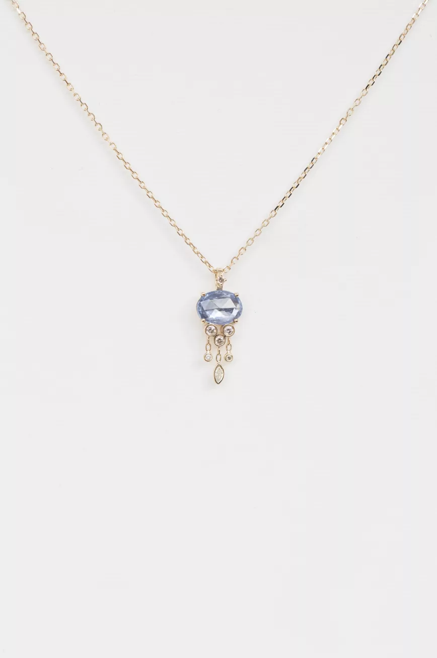 Celine Daoust yellow gold One of a kind blue Sapphire and Dangling Diamonds Jellyfish Necklace