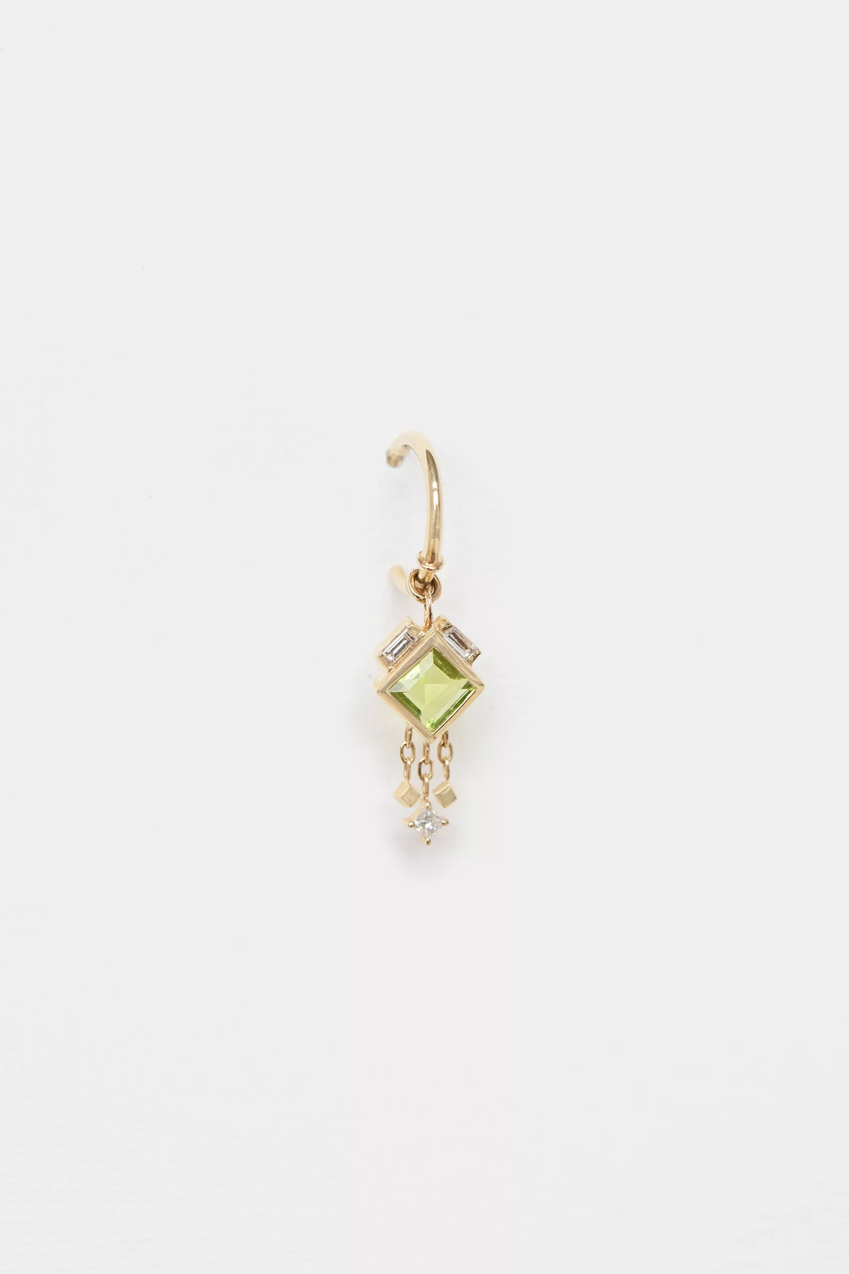Celine Daoust yellow gold unique Tourmaline Losange and Baguette Diamond Hoop Single Earring