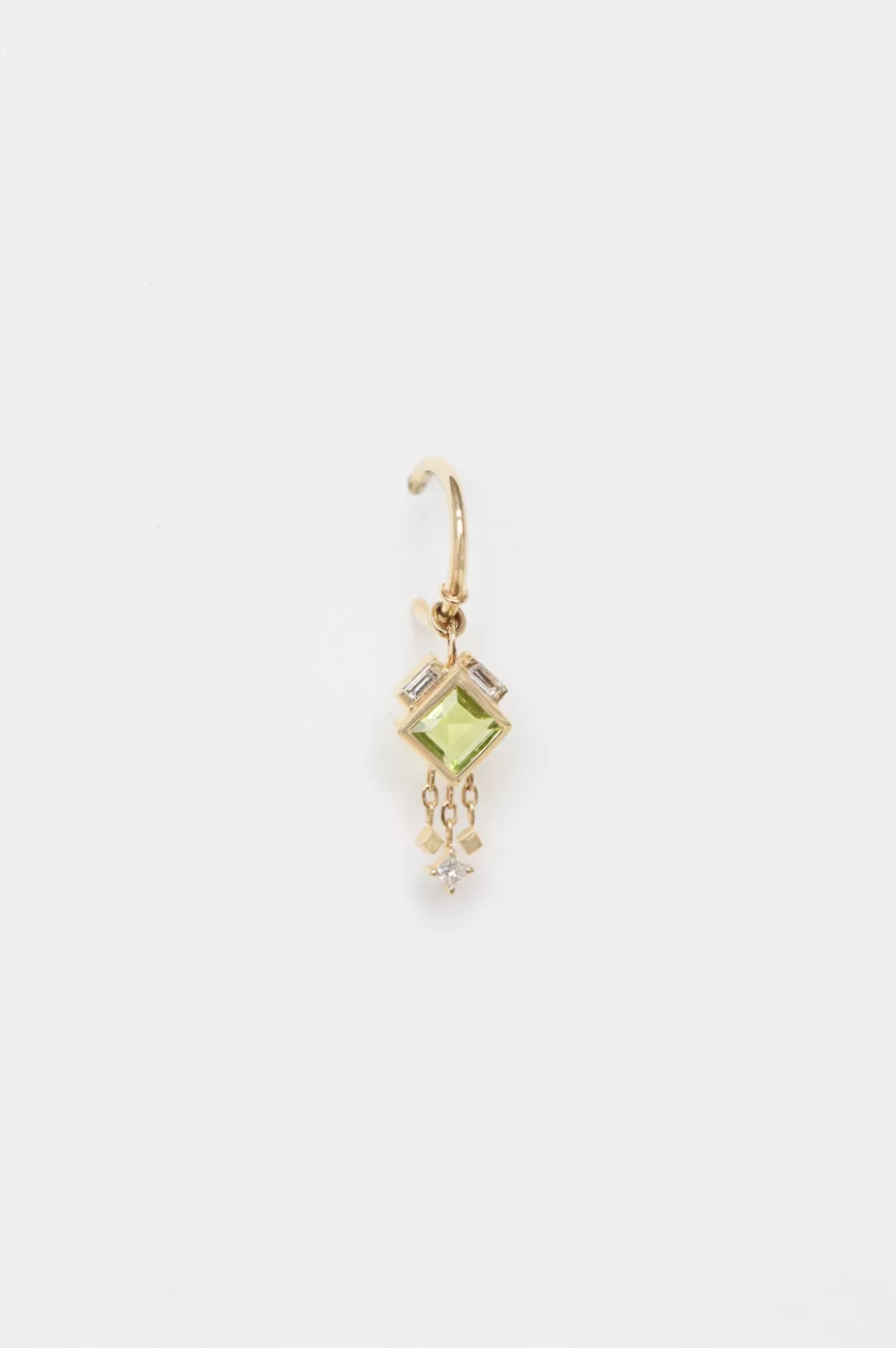 Celine Daoust yellow gold unique Tourmaline Losange and Baguette Diamond Hoop Single Earring