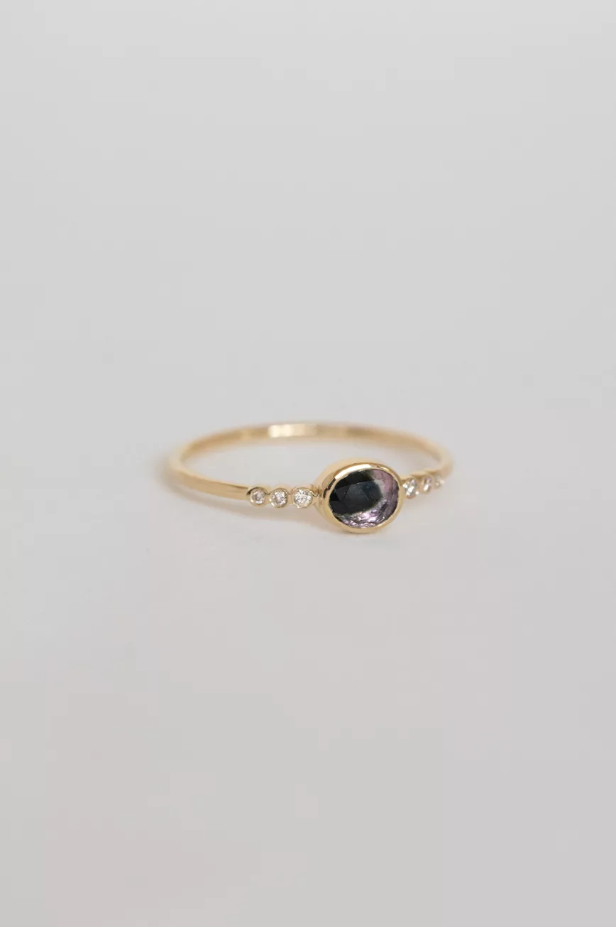 Celine Daoust yellow gold One of a Kind central Tourmaline and tube Diamonds Ring